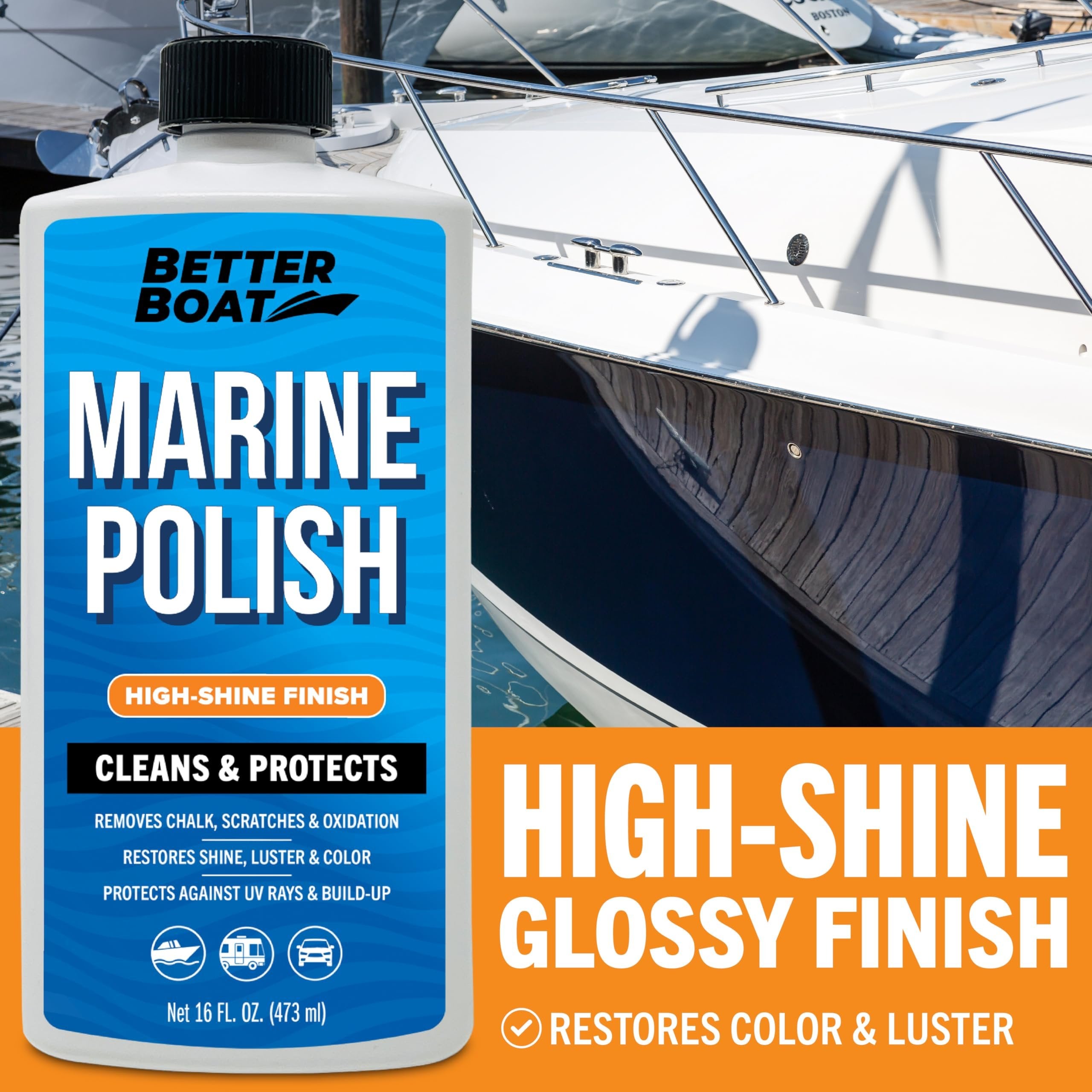 Boat Wax and Marine Polish with Carnauba Wax for High Gloss Gel Coat Restorer and Boat Cleaner for Fiberglass Metal Painted Surfaces Marine Wax for Boats RV Wax and Cars and UV Boat Wash Restoration