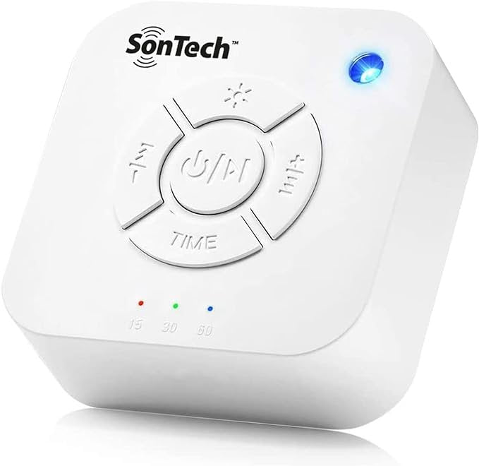 SonTech - White Noise Sound Machine - 10 Natural Soothing Sound Tracks Home, Office, Travel, Baby - Multiple Timer Settings - Battery or Adapter Charging Option