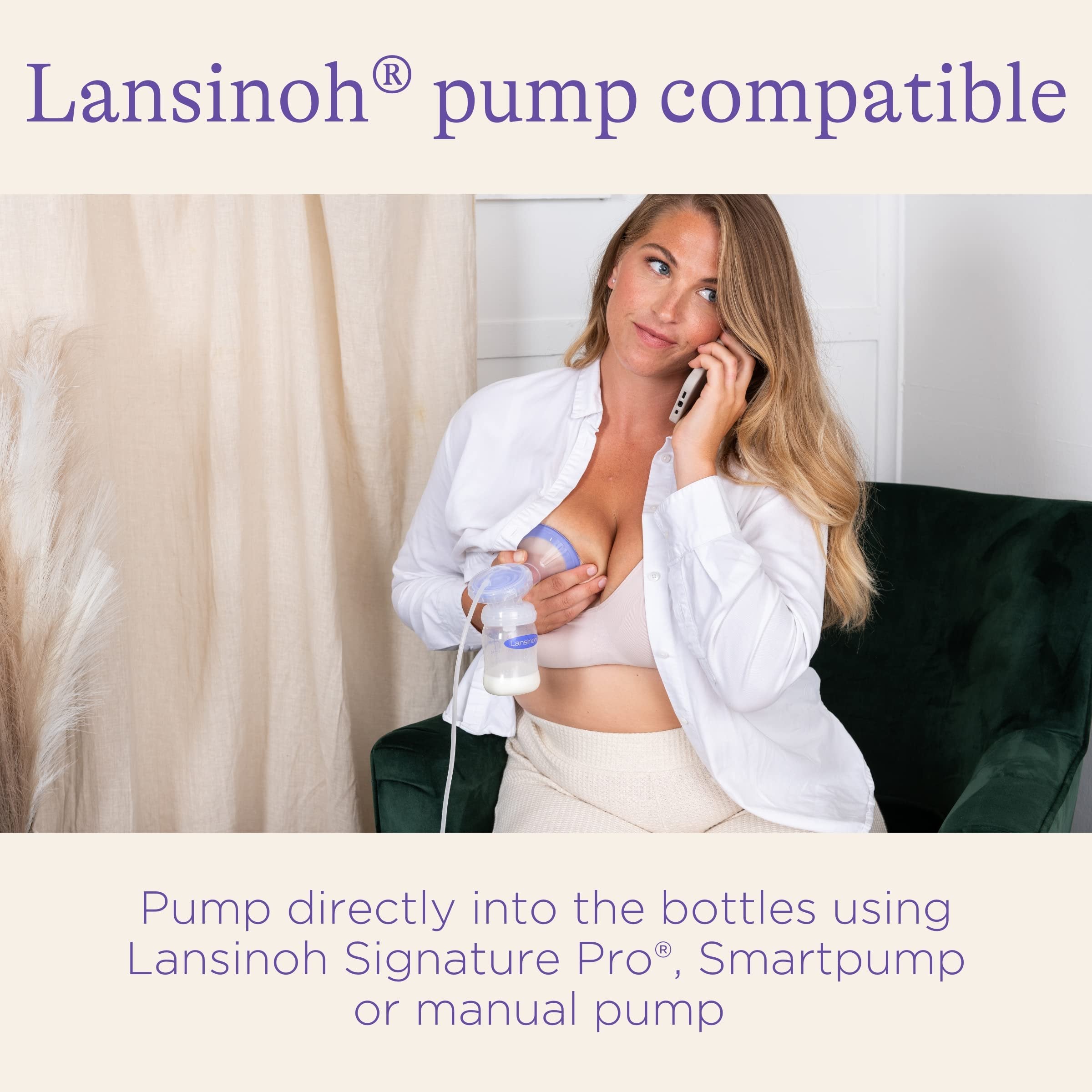 Lansinoh Breastmilk Storage Breast Pump Bottles, 4 Count, Purple