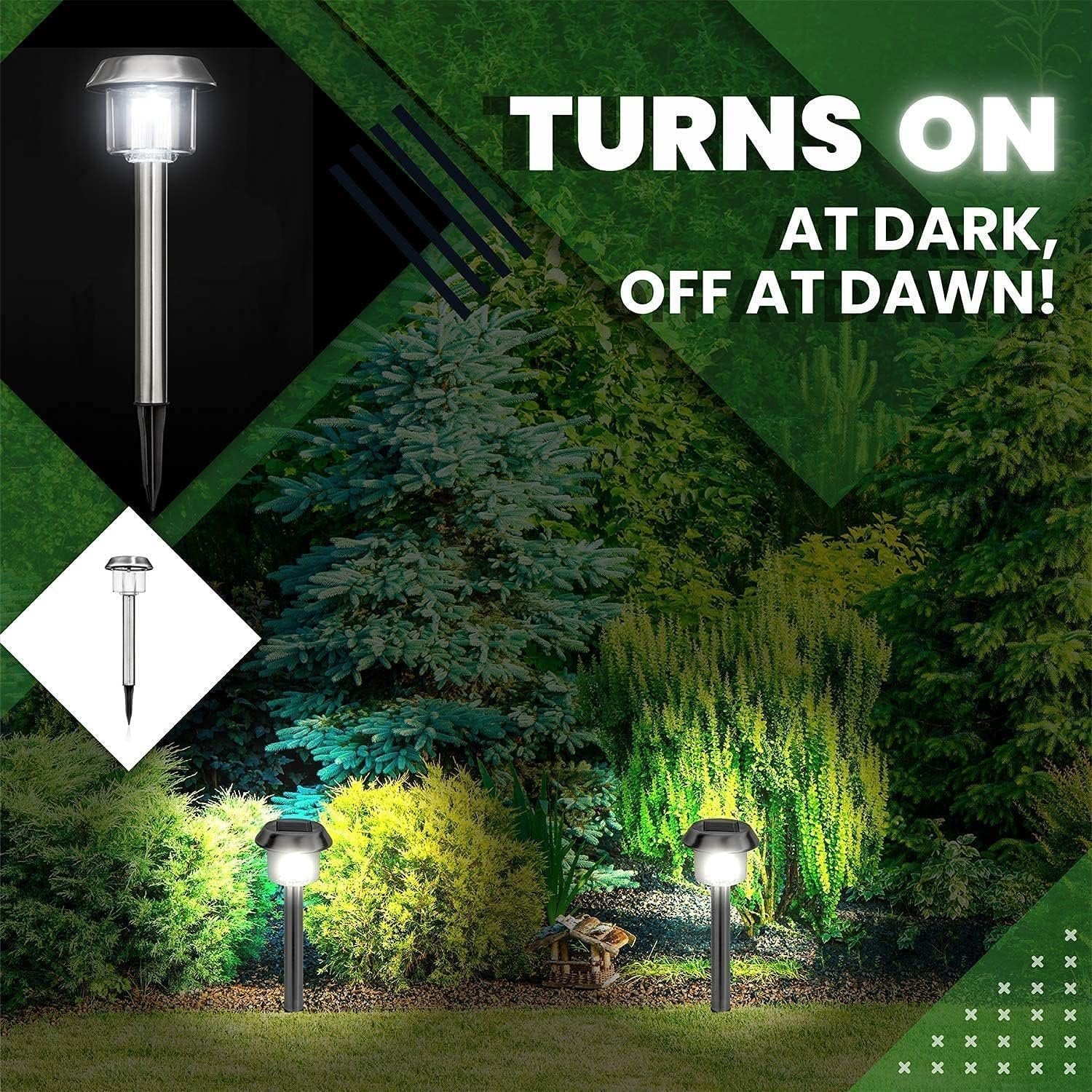 Signature Garden Solar Garden Lights - Auto On/Off Outdoor Bright Solar Pathway Lights - All-Weather/Waterproof Outdoor Solar Lights for Yard, Garden, or Driveway (8-Pack, Stainless Steel Bronze)