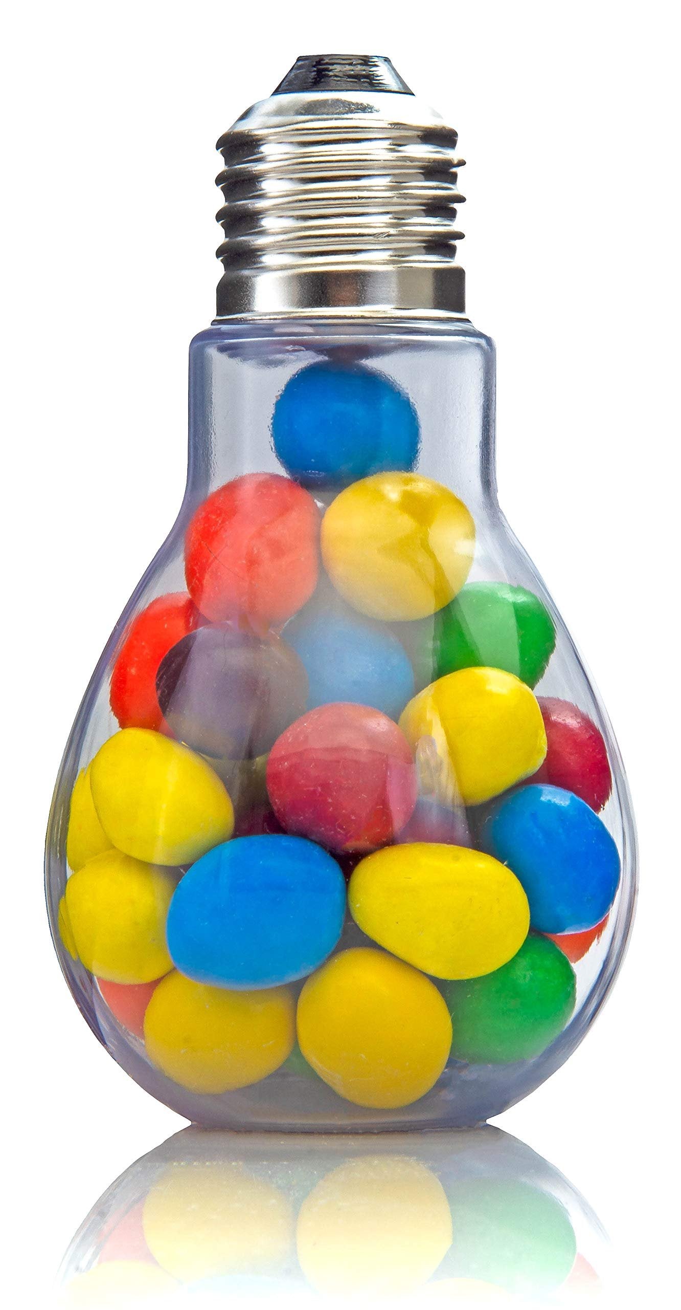 Home Collectives Fillable Light Bulb Containers, 12 Pack - Clear Plastic Candy Jars, Party Favors, Decorative Centerpieces, Arts and Crafts Supplies - Twist Off Cap, Freestanding Bottom, 4” Tall