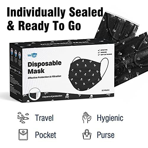 WECARE 50 Box, Individually-Wrapped Masks - Skull & Bones