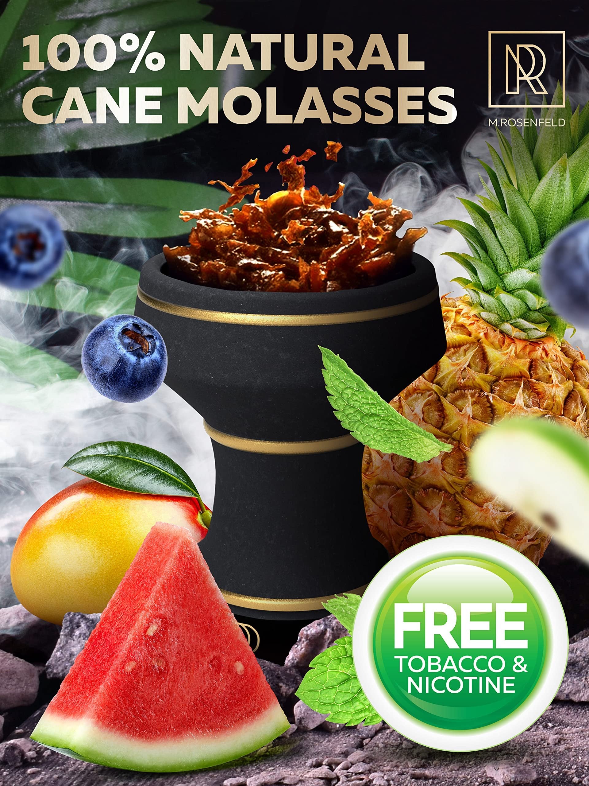 Hookah Shisha Flavors Set - 4 x 100g Shisha Molasses Hookah Flavors for 30 Hookah Bowls (Blueberry Mint - Watermelon Mint - Apple - Tropical Fruit Mix Mango Peach Pineapple) Pack of 4