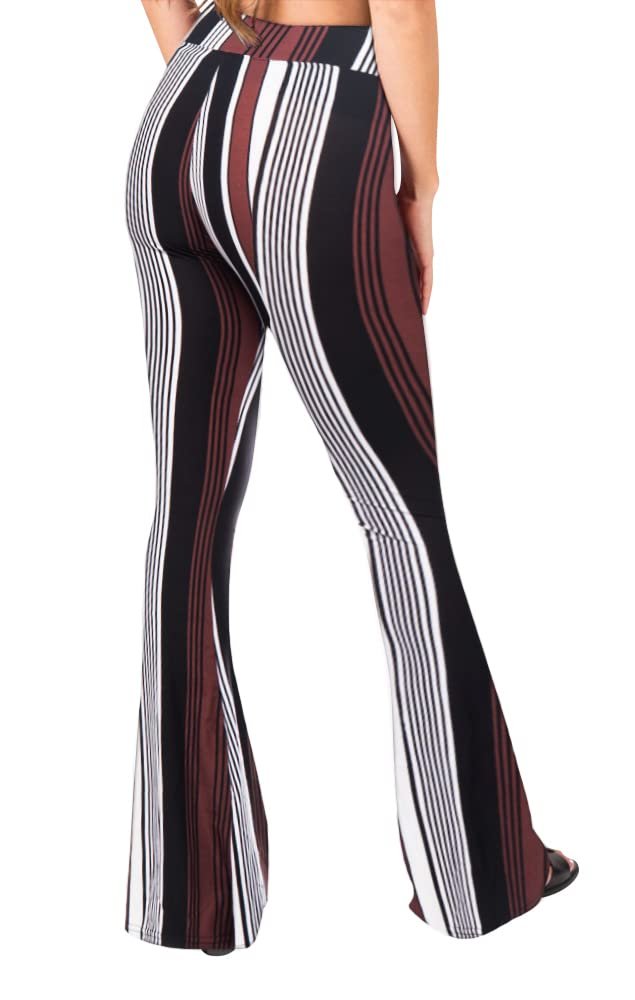 SATINA Womens High Waisted Flare Wide Leg Leggings, Printed & Solid, Reg & Plus, 12 Retro Burgundy, Medium