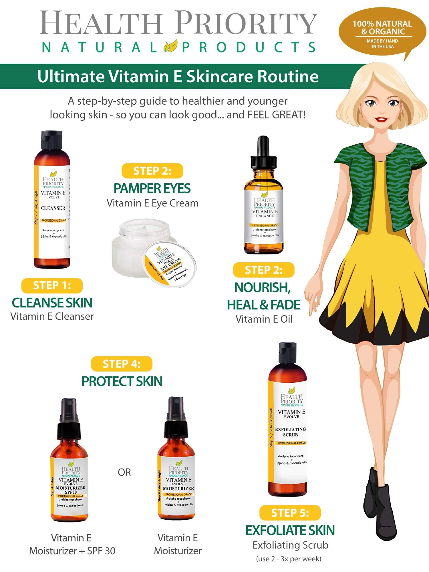 Natural Vitamin E Eye Cream for under eyes treatment. Reduce puffy bags, remove wrinkles & fine lines & soften crow's feet. Best antiaging moisturizer cream for restoring & hydrating