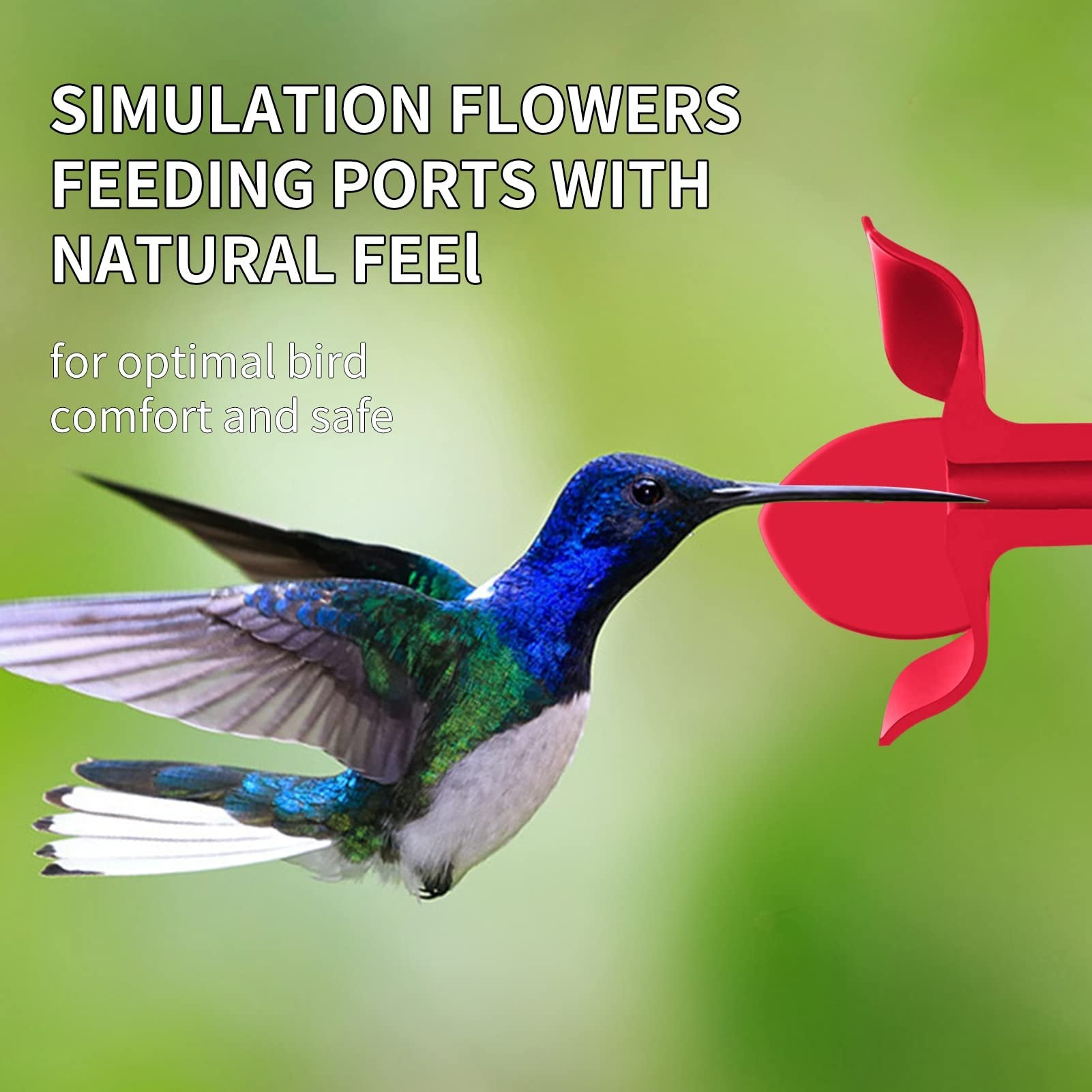 Billion Sky Hummingbird Feeder for Outdoors, Minimalist Bottle Shape, 6 Simulation Flowers Feeding Ports, 13 fl.oz, Hanging for Garden Yard, Rustproof, Red(Ant Moat Included)
