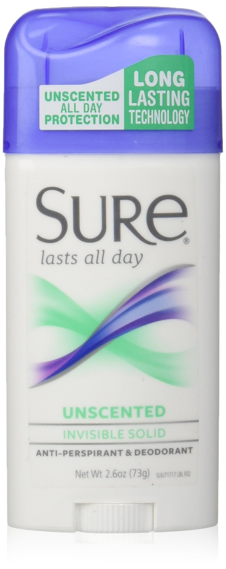 Sure Invisible Solid Anti-Perspirant and Deodorant, Unscented, 2.6-Ounces (Pack of 6)