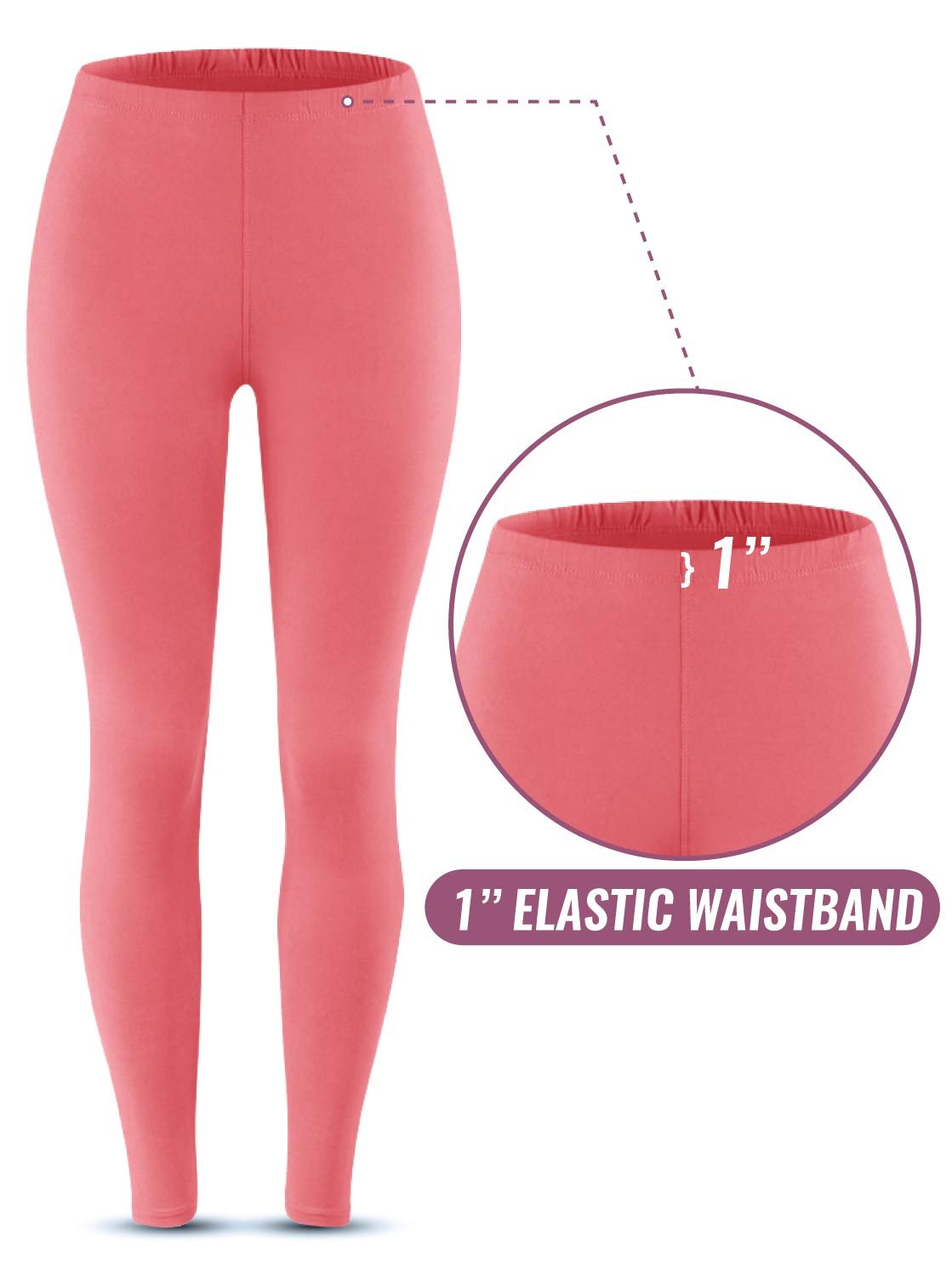 SATINA High Waisted Leggings for Women | Full Length | 1 Inch Waistband (Coral, One Size)