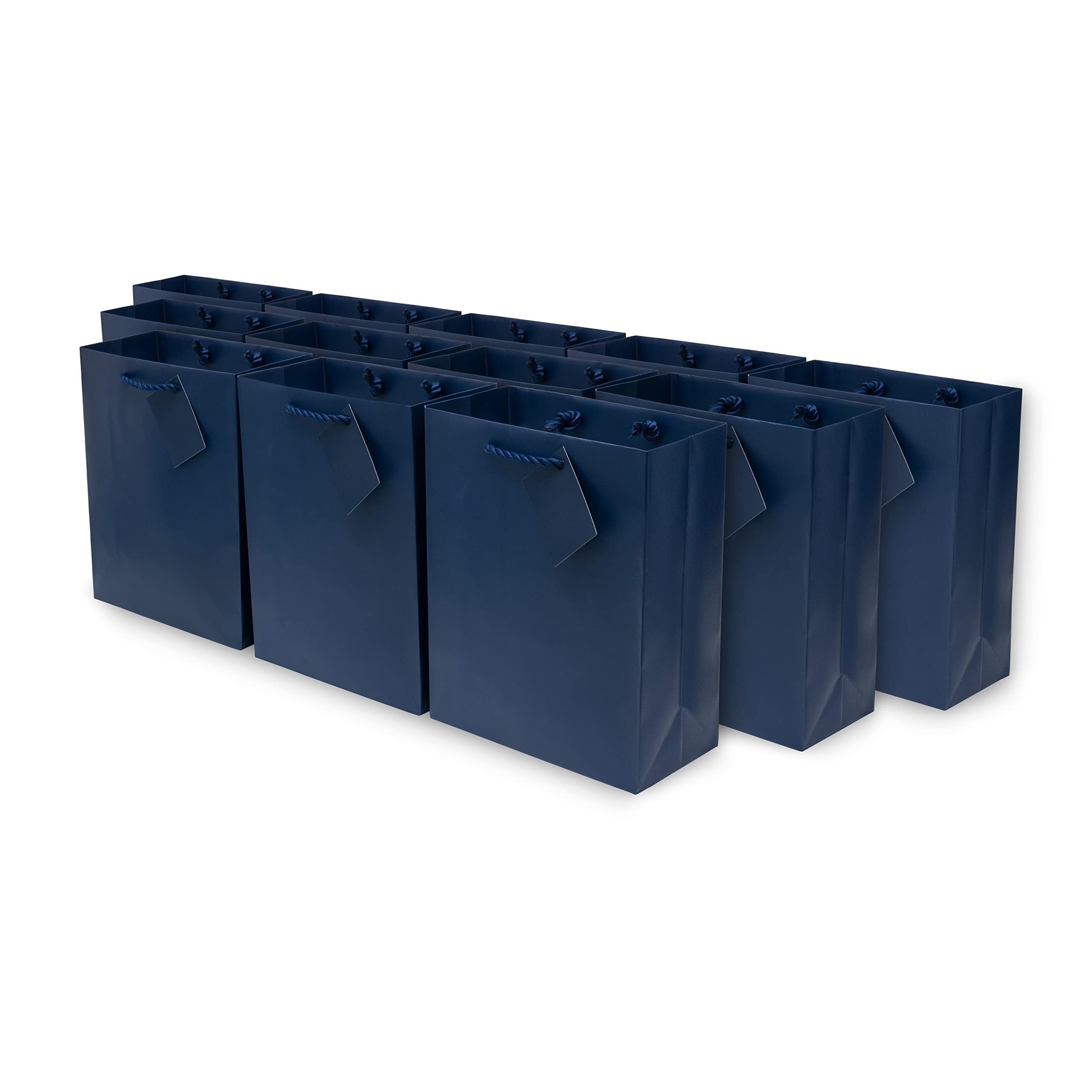 Blue Gift Bags - 12 Pack Small Navy Royal Blue Gift Bags with Handles, Paper Euro Totes for Christmas & Holiday Gift Wrap, Birthday Party Favor Bags for Boys & Men, Baby Showers, in Bulk - 6x3x7.5