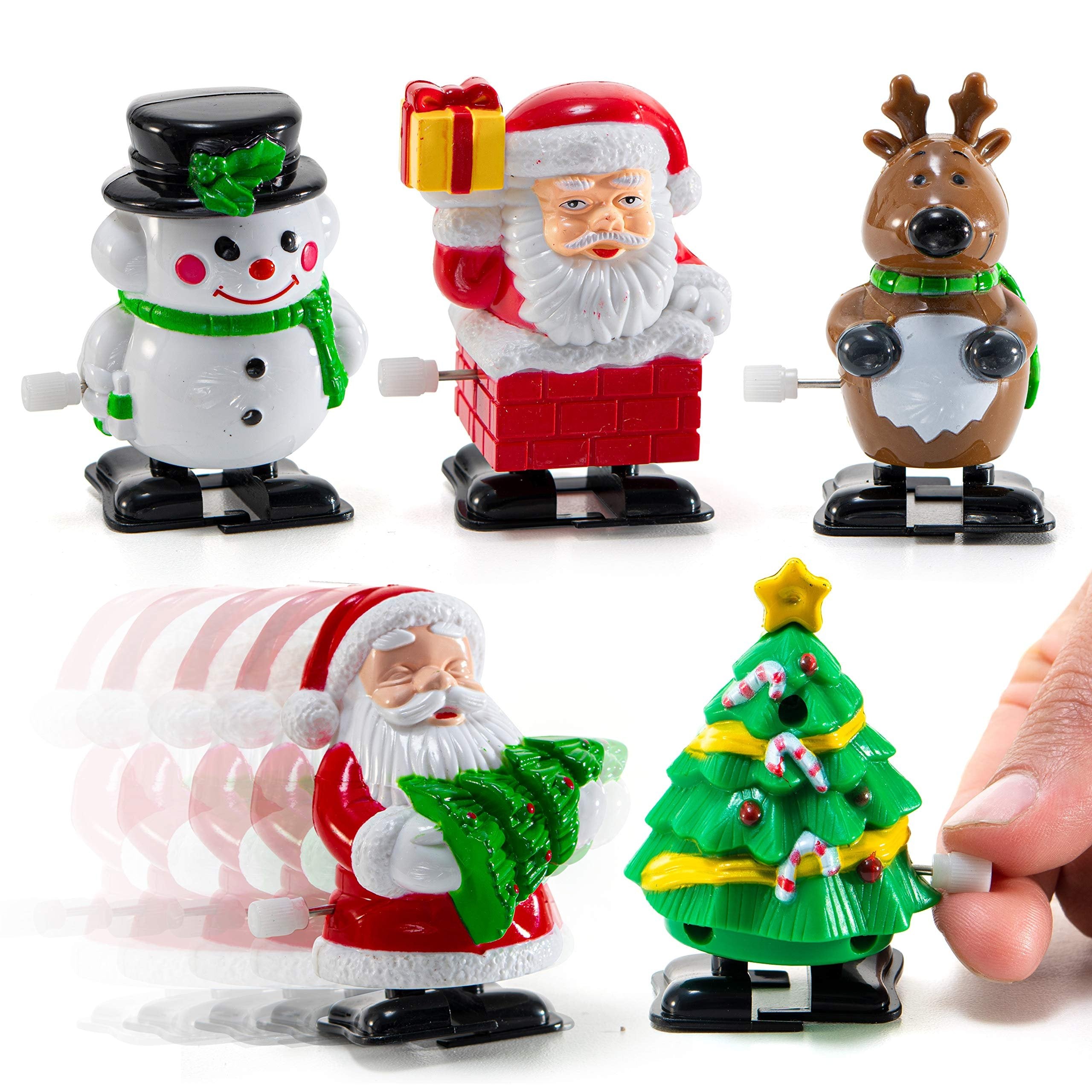 PREXTEX Christmas Wind up Stocking Stuffers- Santas and Snowmen Wind up Stocking Stuffers - Christmas Toys - 2 Santas, 1 Snowman, and 1 Reindeer.