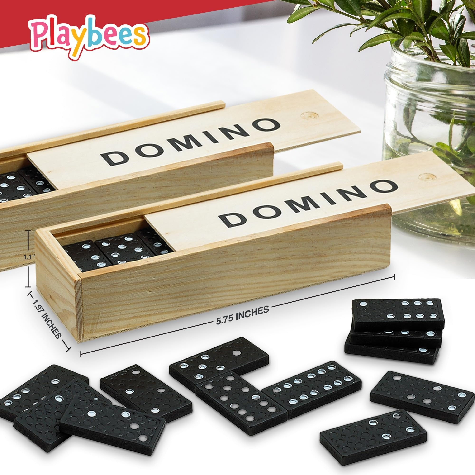 Playbees Mini Wooden Dominoes Set - 12 Pack - Classic Double Six Domino Game in a Wooden Case - Educational Board Games & Activity for Teens, Adults