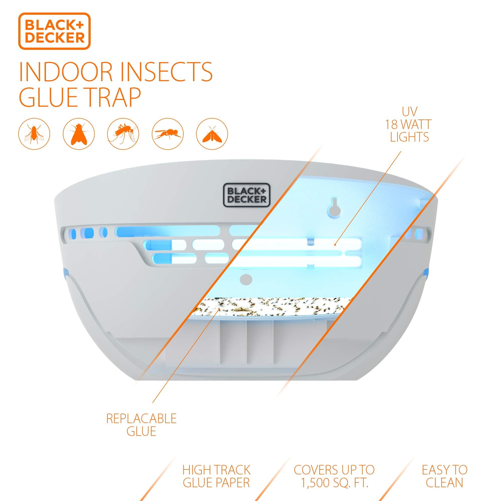 BLACK+DECKER Fly Traps for Indoors- Fruit Fly & Mosquito Trap- Gnat Traps for House- Wall- Mounted Moth & Mosquito Killer via Non Toxic Sticky Glue Paper Insect Killer & Bug Catcher