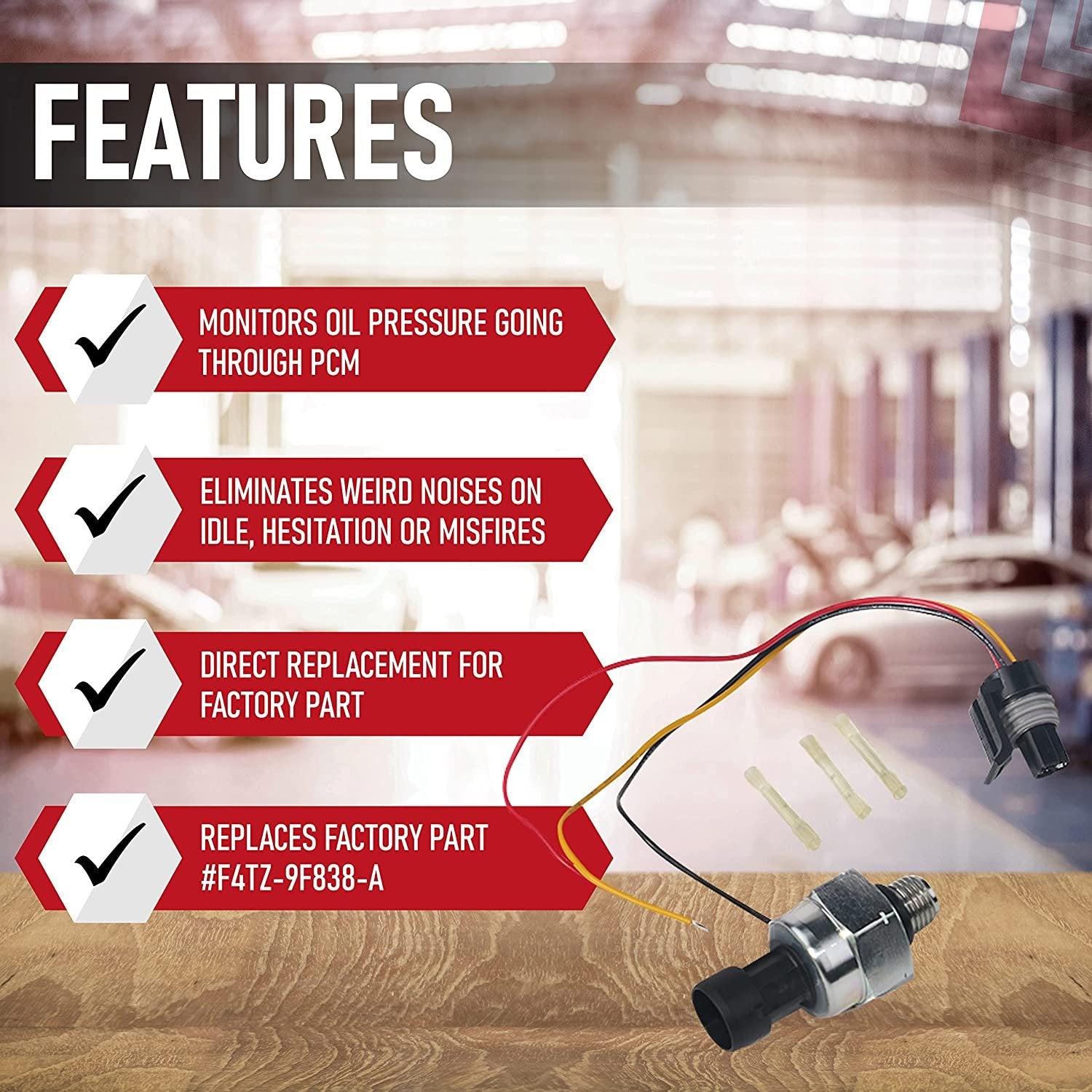 ICP Sensor with Harness Kit, Injection Control Pressure, Compatible with Ford Vehicles - 7.3 Powerstroke E350, F250, F-350 Super Duty - Replaces F6TZ-9F838-A, F4TZ9F838A, 1807329C92, CM5227