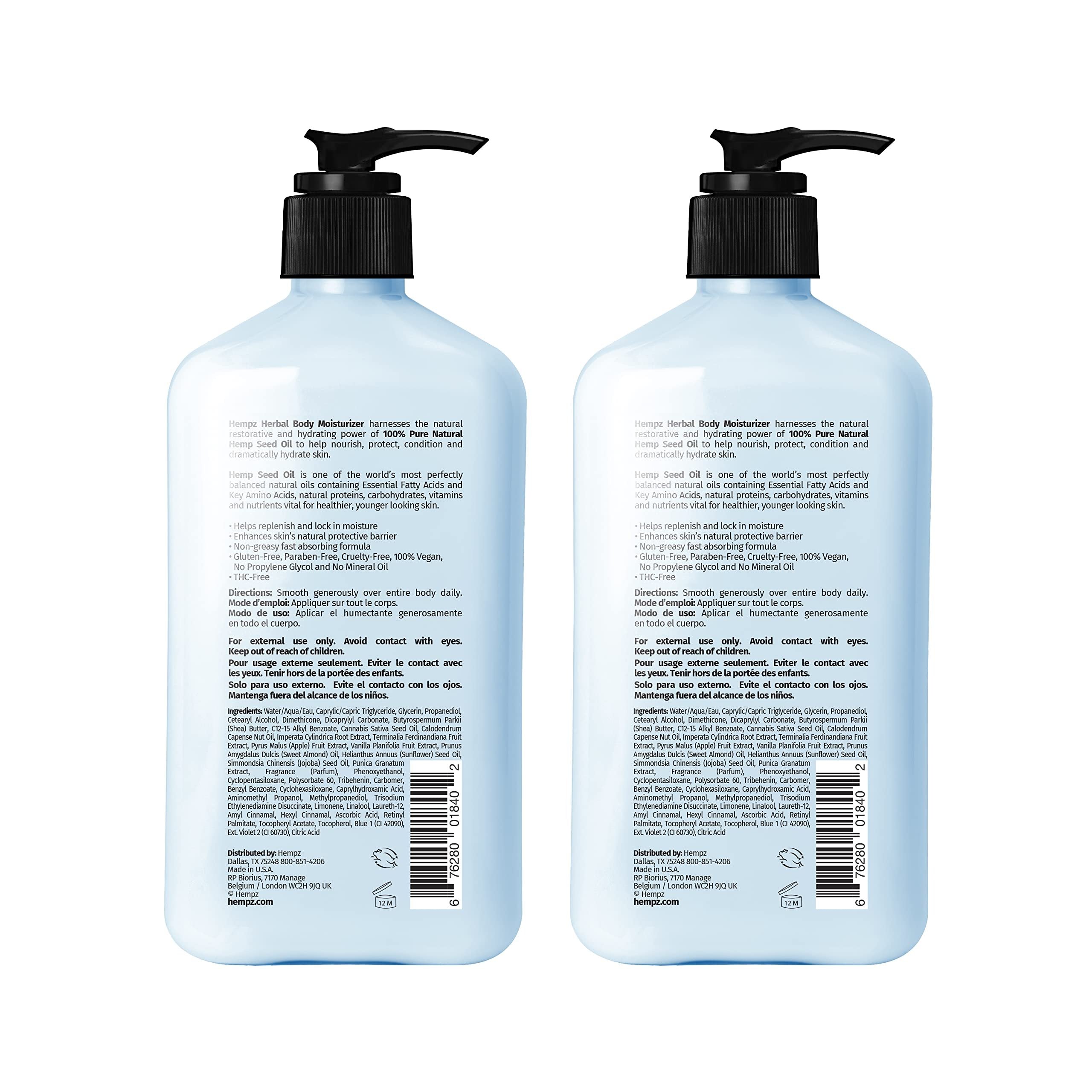Hempz Triple Moisture Herbal Whipped Body Crème Lotion Moisturizer, 17 Fl Oz (Pack of 2)