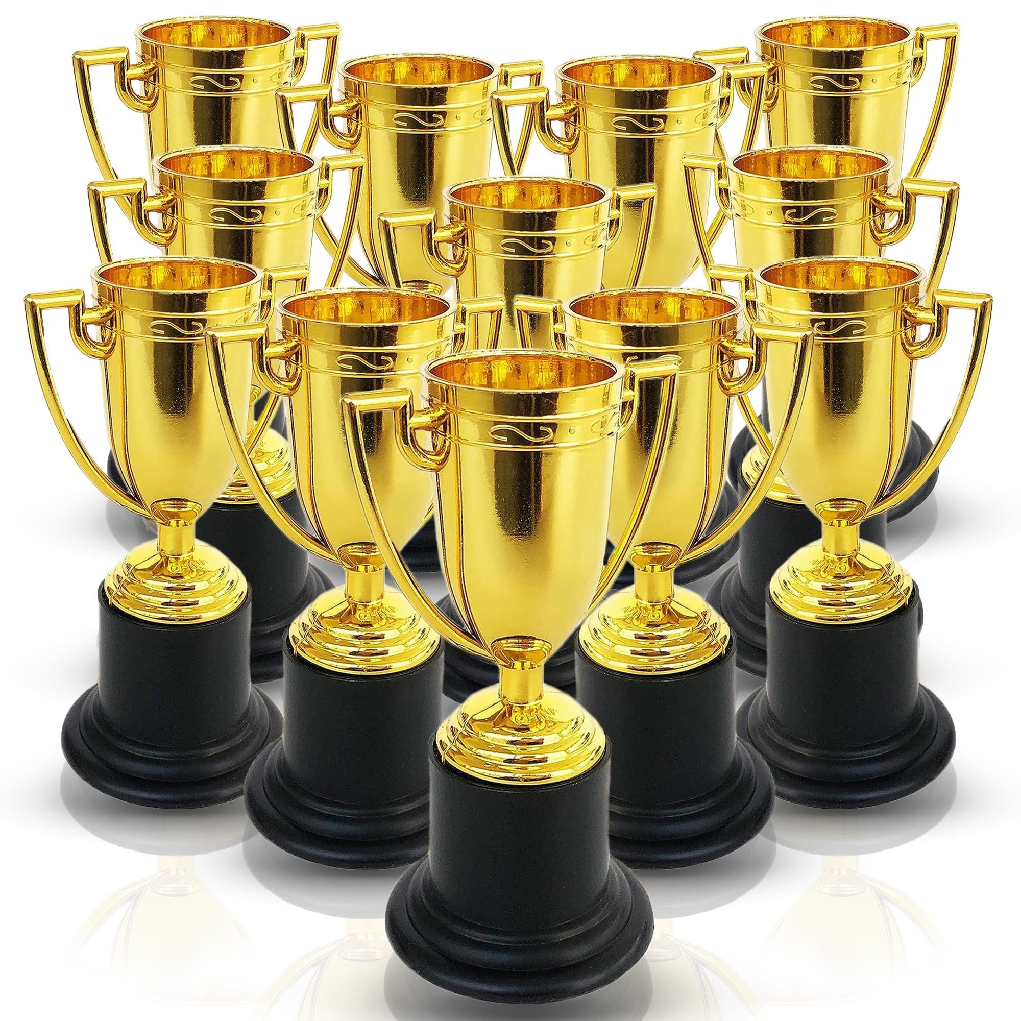 Playbees Plastic Golden Cup Trophy for Kids - 12 Pack - 4 Inch Achievement Prize Awards - Ideal Recognition for School, Sports, Office, Carnival Games - Party Favors, Decor, Props - Motivational