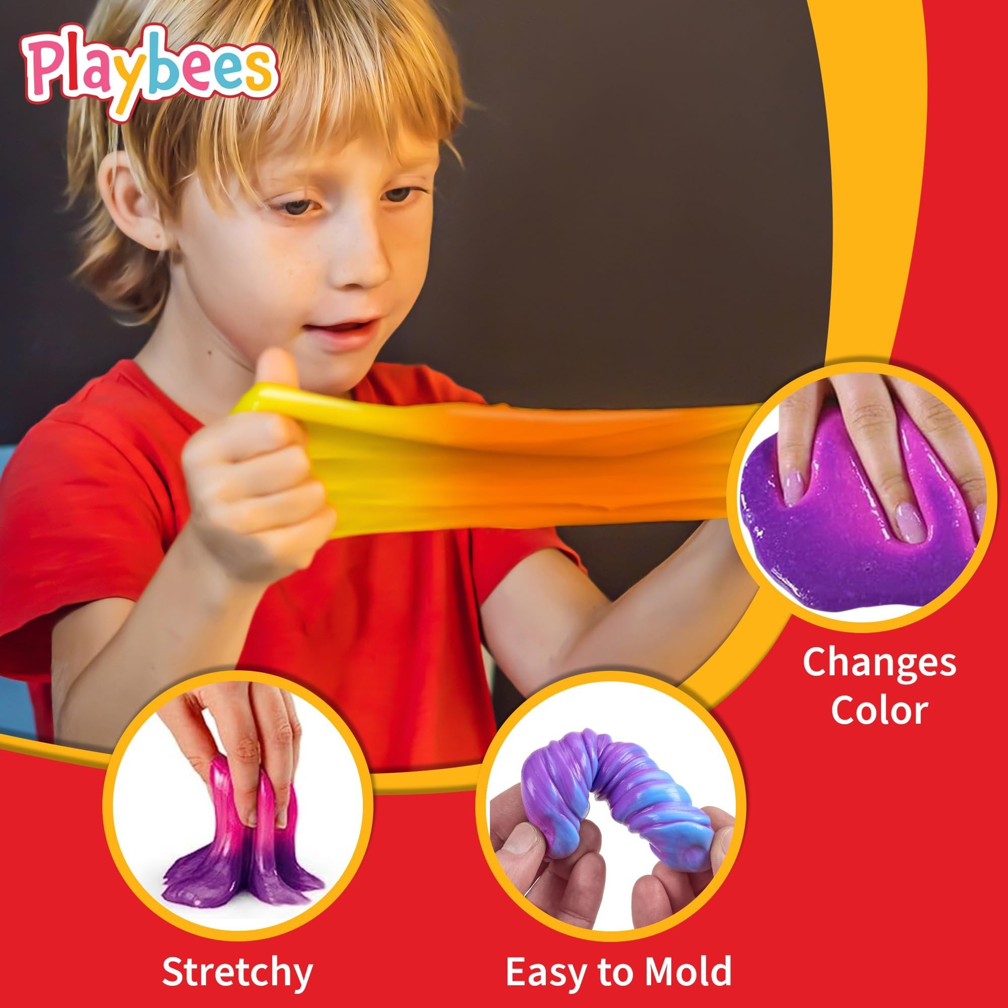 Playbees Color Changing Frudge Putty - 6 Pack - Mini Slime Putty for Sensory Play, Educational Games, Fidget Toys - Heat Sensitive - Magical Color Shifts - Slime Favors - 0.5 Oz