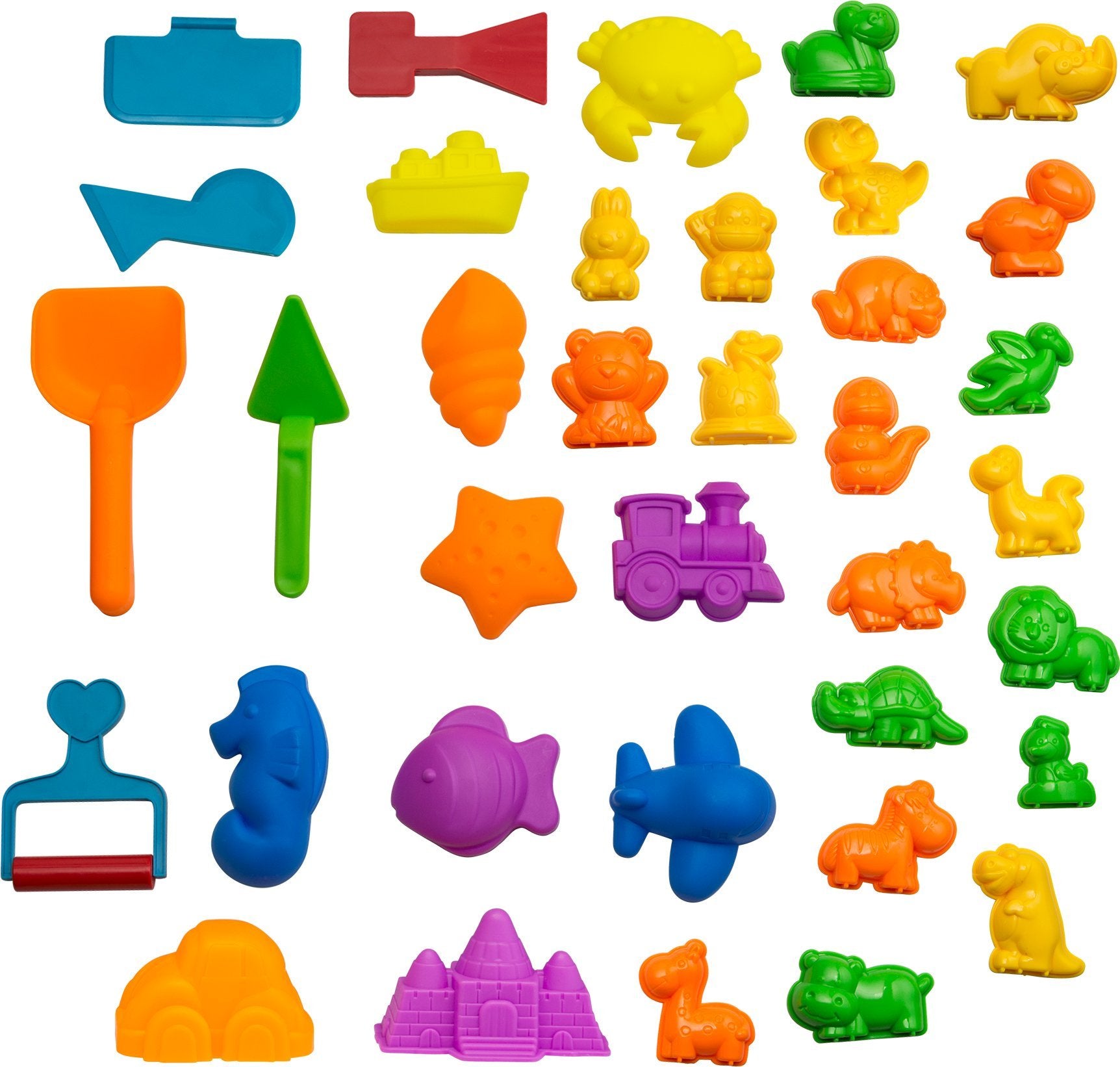 CoolSand Animal Sand Molds & Tools Kit (36 Pcs) - Works with All Other Play Sand Brands - Includes: 10 Dinosaurs, 10 Animals & 12 Beach Molds, & 4 Tools - Sand Not Included