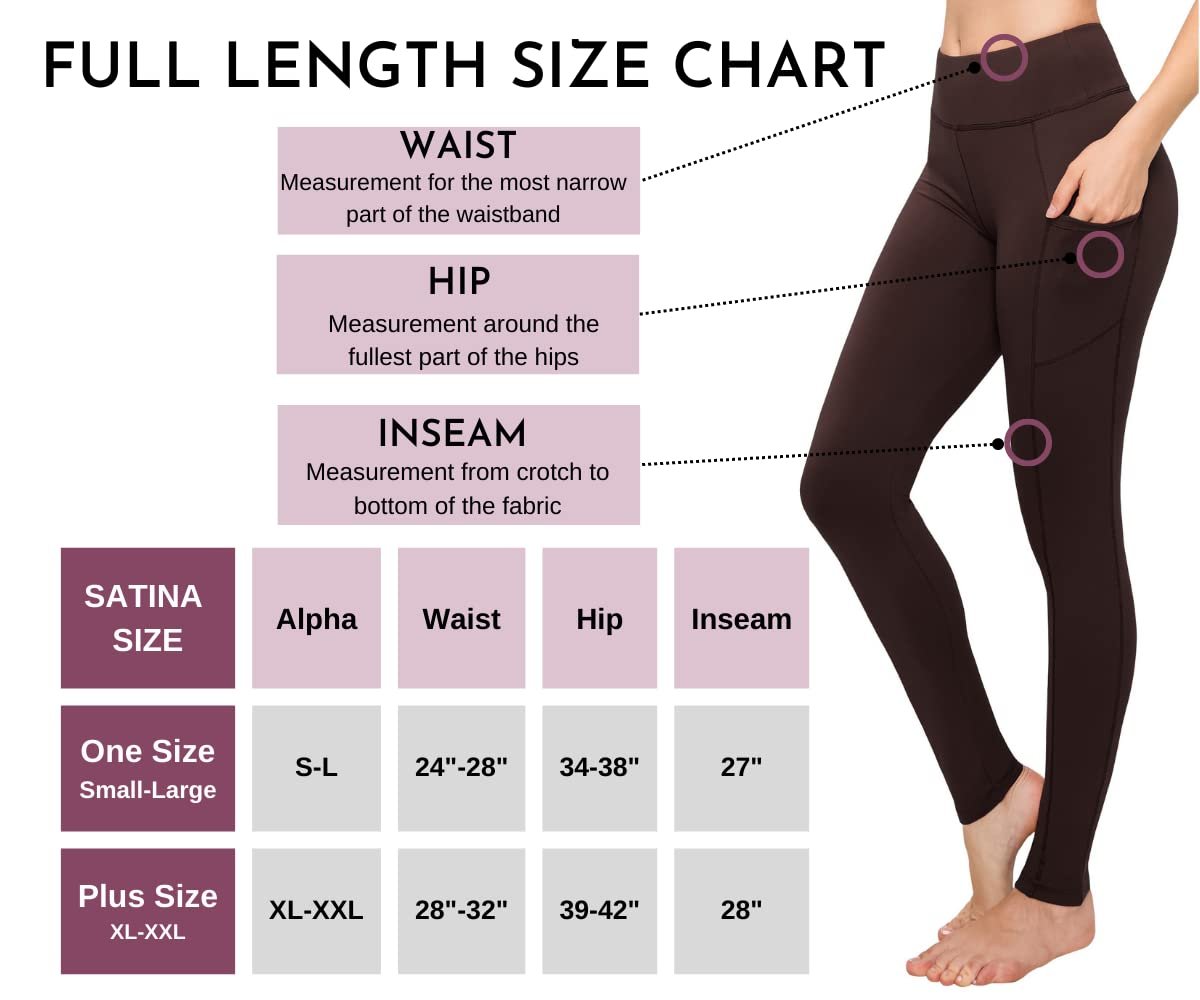 SATINA Womens High Waisted Leggings with Pockets -, Leggings for Regular & Plus Size Women, 3 Inch Waistband, Brown, One Size