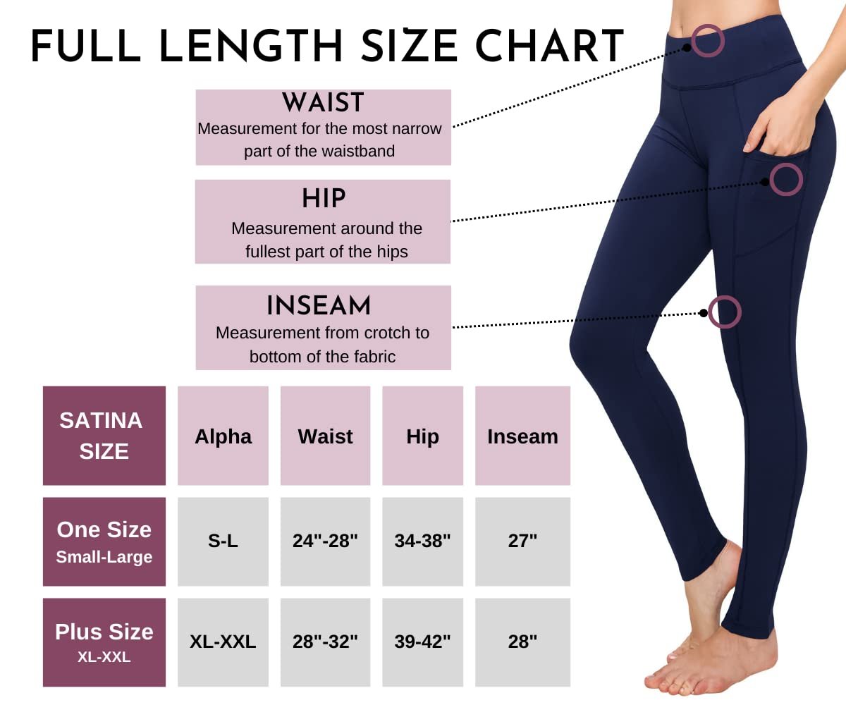 SATINA Womens High Waisted Leggings with Pockets -, Leggings for Regular & Plus Size Women, 3 Inch Waistband, Navy, One Size