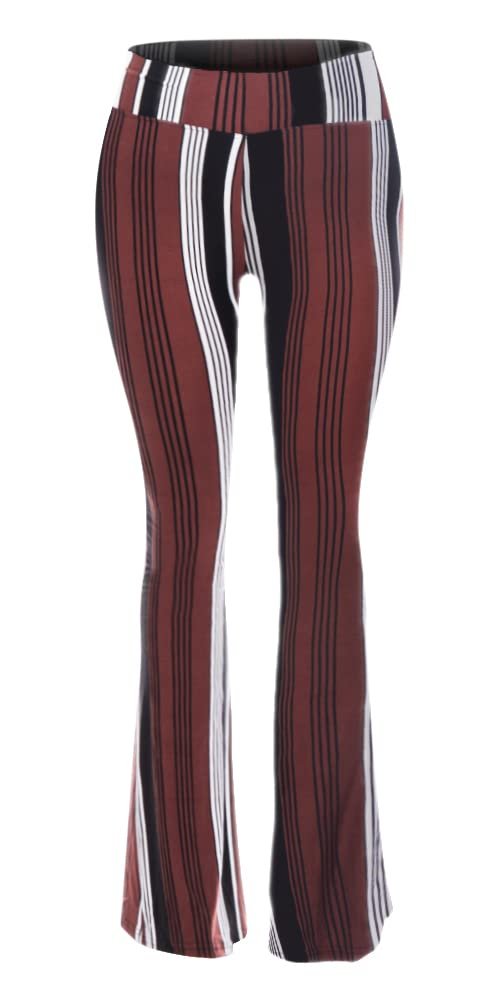 SATINA High Waisted Flare Wide Leg Leggings | Printed & Solid | Reg & Plus (X-Large, Retro Burgundy)