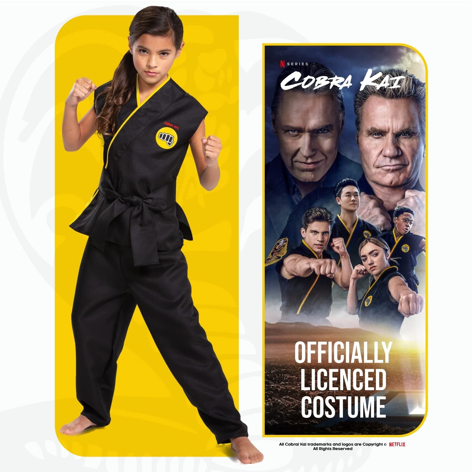 Disguise Cobra Kai Costume for Kids, Official Cobra Kai Costume Kids Gi with Black Belt, Child Size Large (10-12)