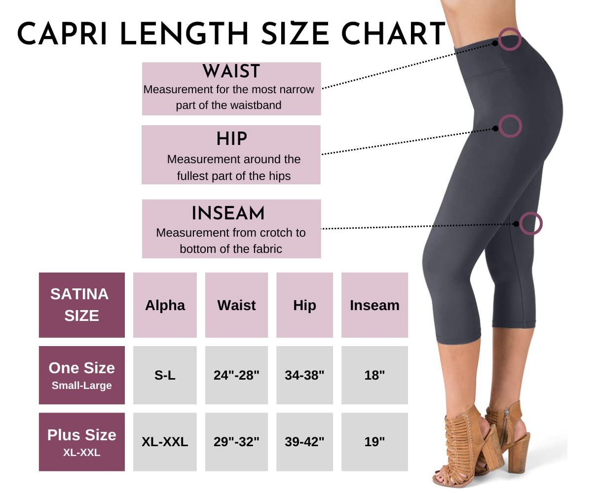 SATINA High Waisted Capri Leggings for Women - Capri Leggings for Women - High Waist for Tummy Control - Charcoal Capri Leggings for |3 Inch Waistband (One Size, Charcoal)