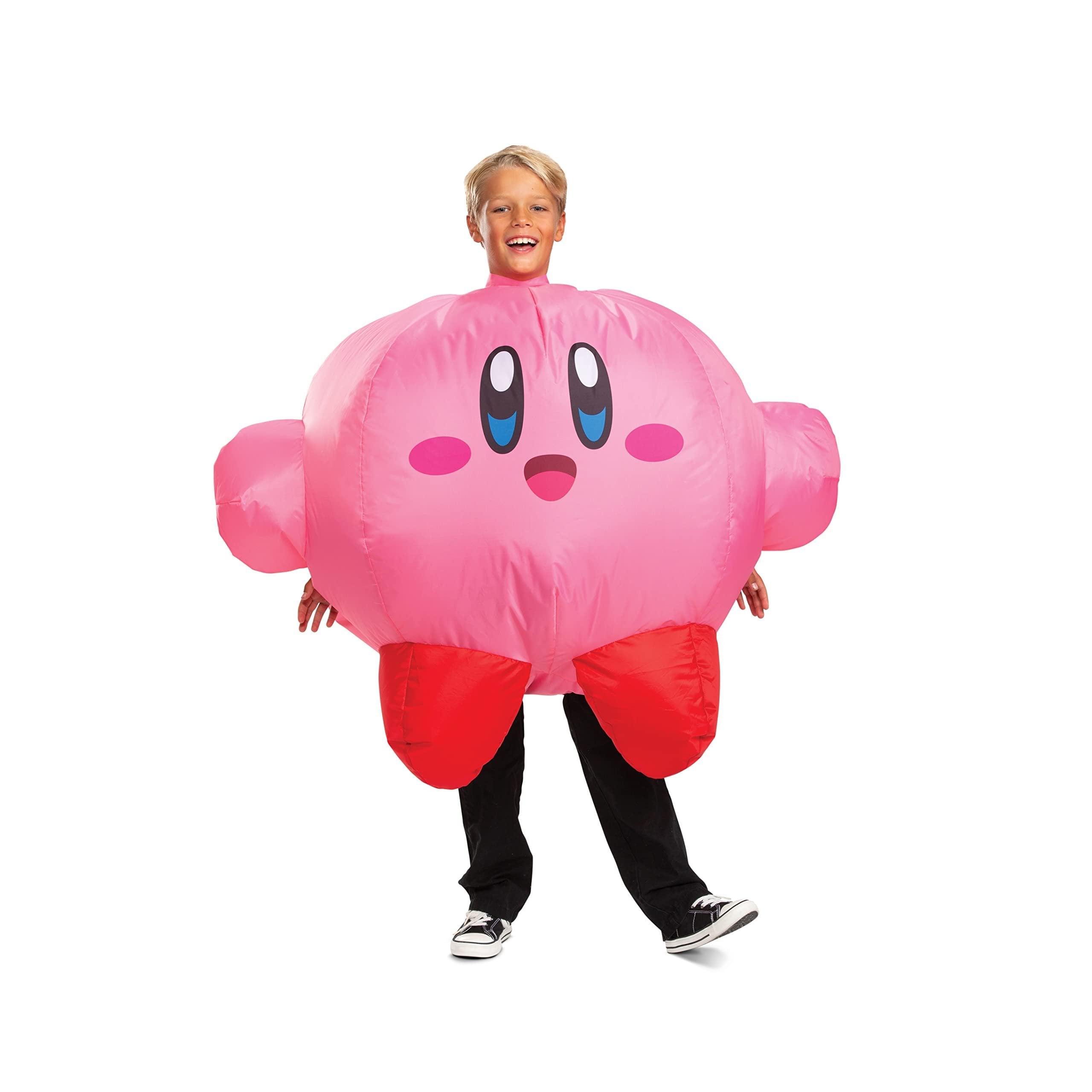 Disguise Kirby Inflatable Costume For Kids, Official Kirby Inflating Jumpsuit And Fan Up To Kid's Medium