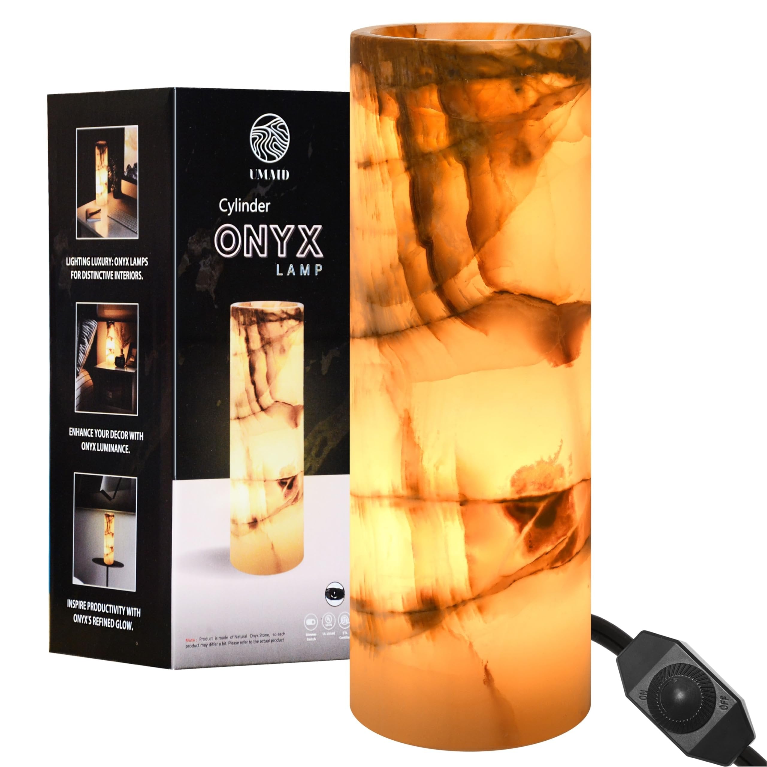 UMAID Elegant Handcrafted Onyx Marble Table Lamp, Warm Amber Glow, Relaxing Table Lamp for Office, Bedroom, Living Room, and Bedside, Includes Bulb and Dimmable Cord, Unique Home Decor Gifts