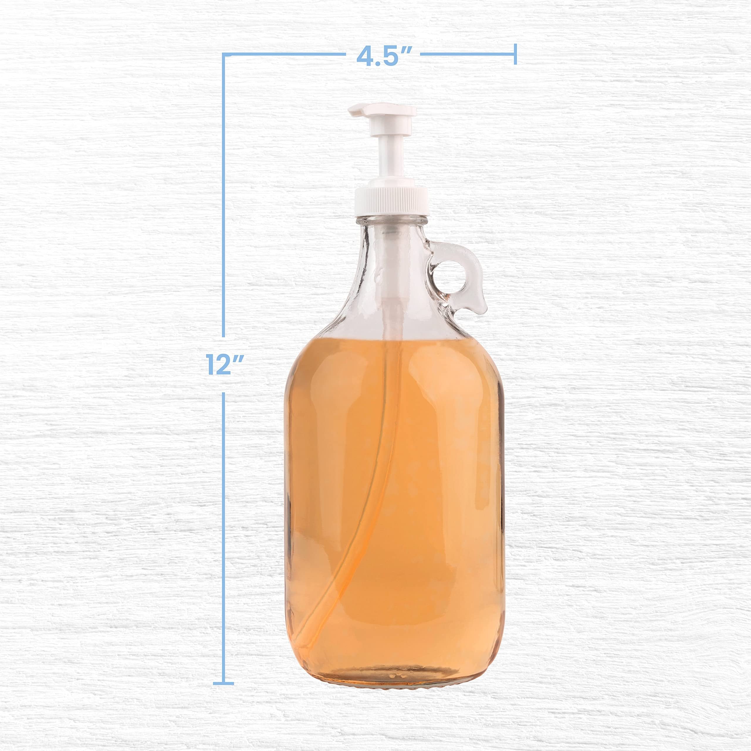 Half Gallon Glass Pump Dispenser Bottle, Large Jug with Pump for Laundry Soap Dispenser, Liquid Detergent, Fabric Softener, Syrup Pump - 64 oz Capacity - by Kitchentoolz