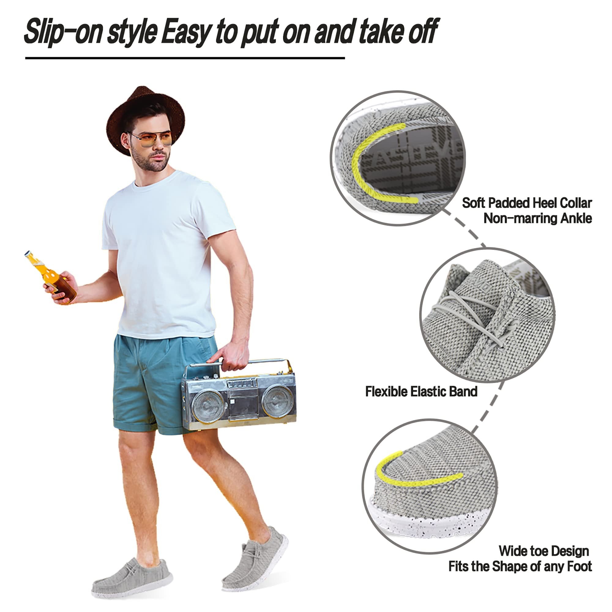 ASITVO Men's Casual Slip-on Loafers Breathable Lightweight Non Slip Shoes for Men White Grey