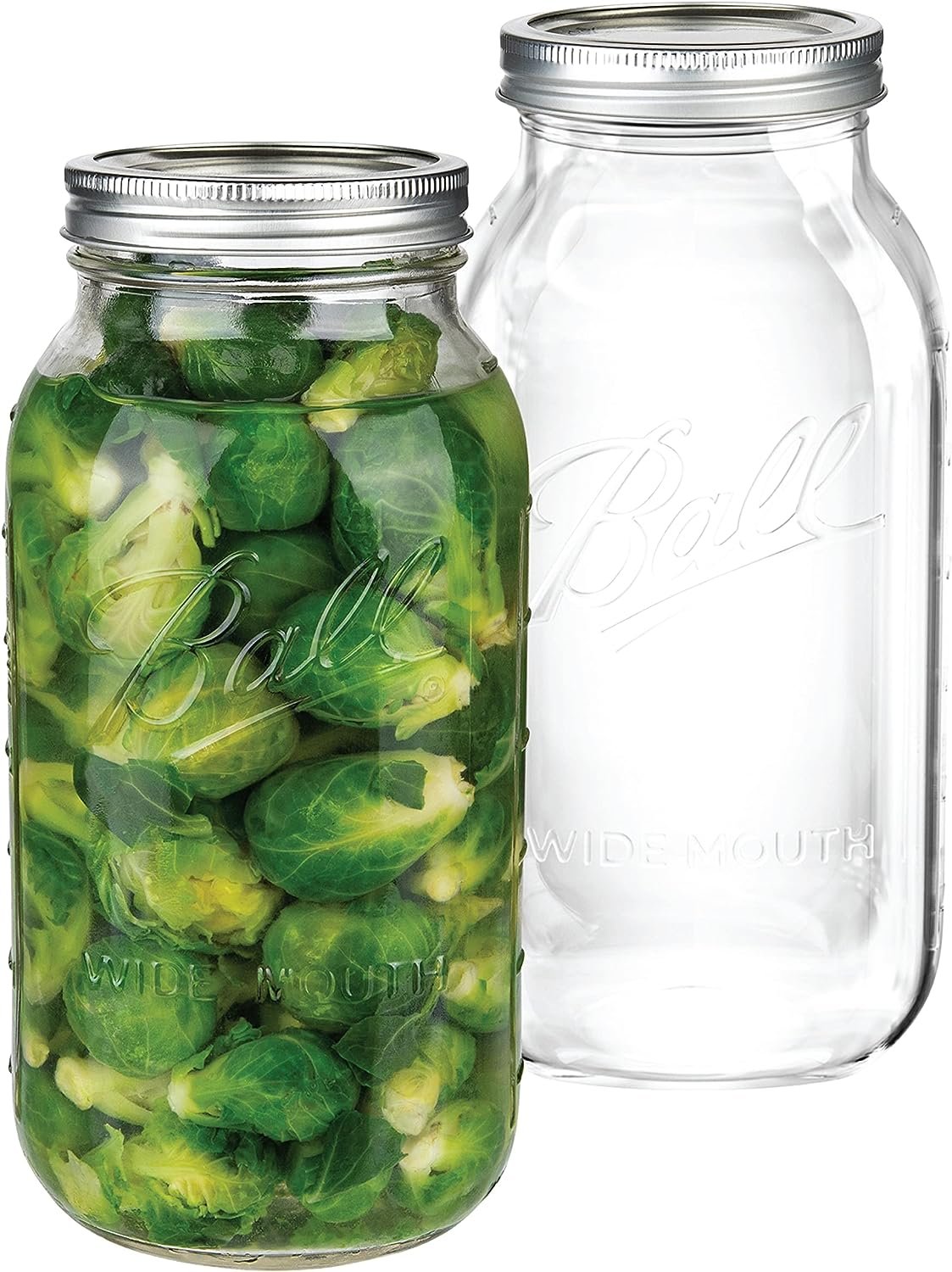 kitchentoolz 64 oz Wide Mouth Mason Jars Half Gallon Mason Jars with Airtight Lids and Bands for Canning, Fermenting & Pickling - Made in USA Pack of 2