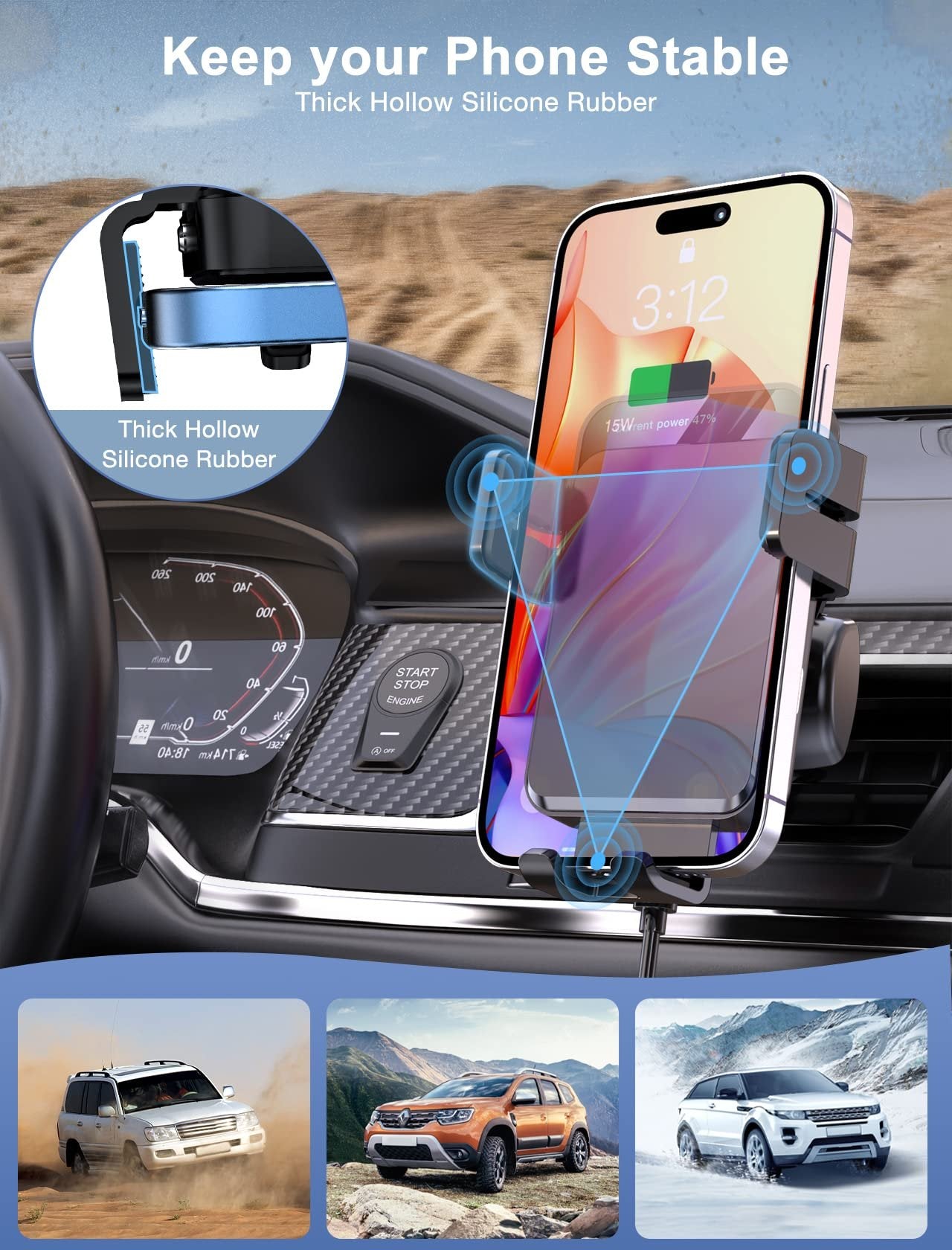 Wireless Car Charger, MOKPR Auto-Clamping Car Mount 15W/10W/7.5W Fast Charging Air Vent Car Phone Mount Compatible with iPhone 15/14/13/13 Pro/12 Pro Max/12 pro/12/11/10 Series, Samsung Galaxy Series