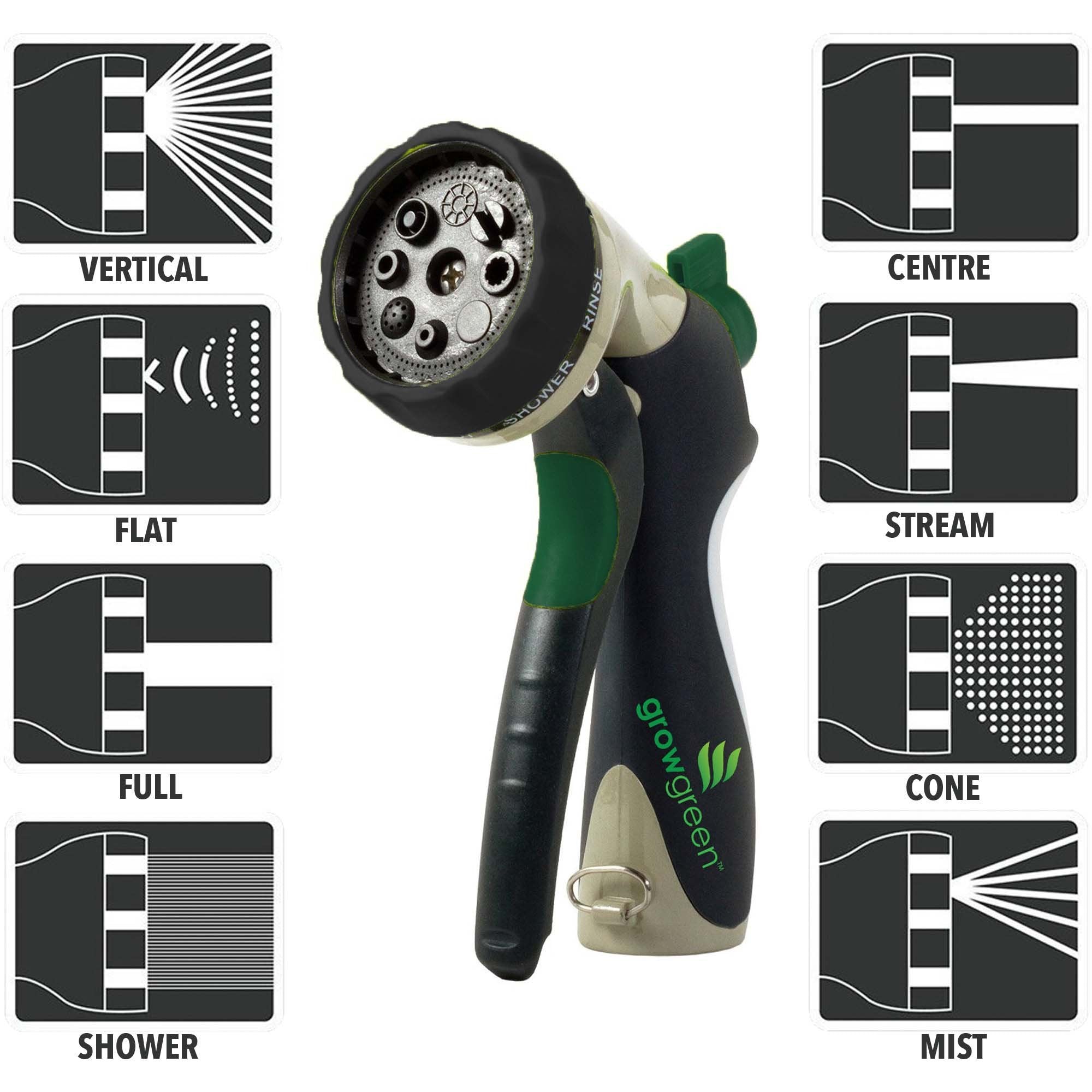 GrowGreen #1 Best Recommended Garden Hose Nozzle Heavy Duty 8-Way High Pressure Sprayer Water Hose Nozzle - Best Hand Sprayer with Convenient Grip
