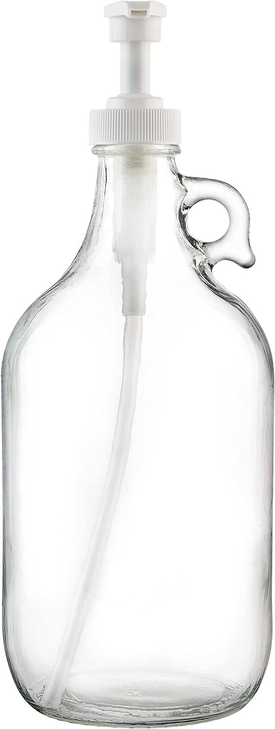 Half Gallon Glass Pump Dispenser Bottle, Large Jug with Pump for Laundry Soap Dispenser, Liquid Detergent, Fabric Softener, Syrup Pump - 64 oz Capacity - by Kitchentoolz