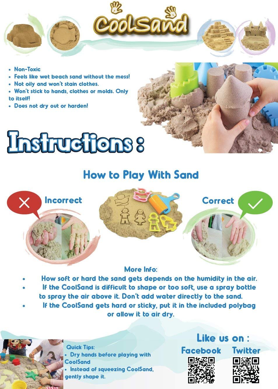 CoolSand Natural 5 Pound Refill Pack - Including: 5 Pounds Moldable Indoor Play Sand, Storage Container and Inflatable Sandbox