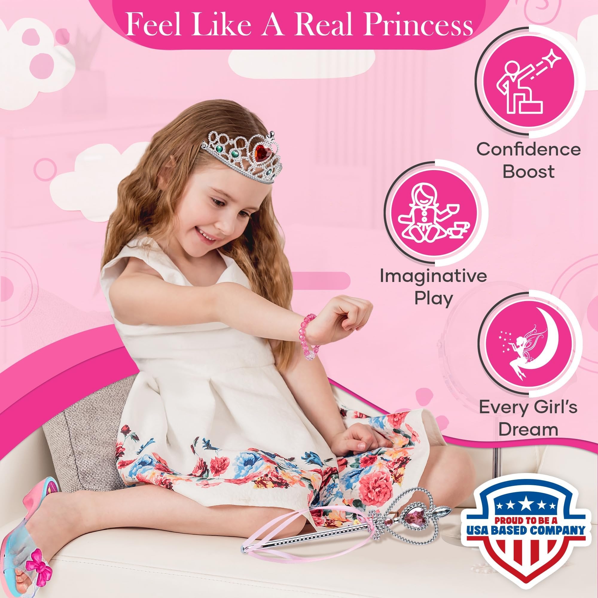 Toyvelt Princess Dress Up Shoes and Jewelry Boutique - Pretend Play for Little Girls Set Incl 4 Pairs Princess Shoes and Lots of Accessories - Toddler Girl Toys (Classic Edition)