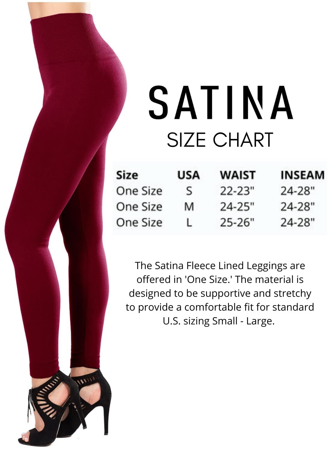 SATINA High Waisted Leggings for Women | Tummy Control & Compression Waistband (One Size, Burgundy)