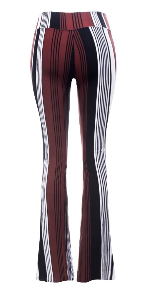 SATINA Womens High Waisted Flare Wide Leg Leggings, Printed & Solid, Reg & Plus, 12 Retro Burgundy, Large