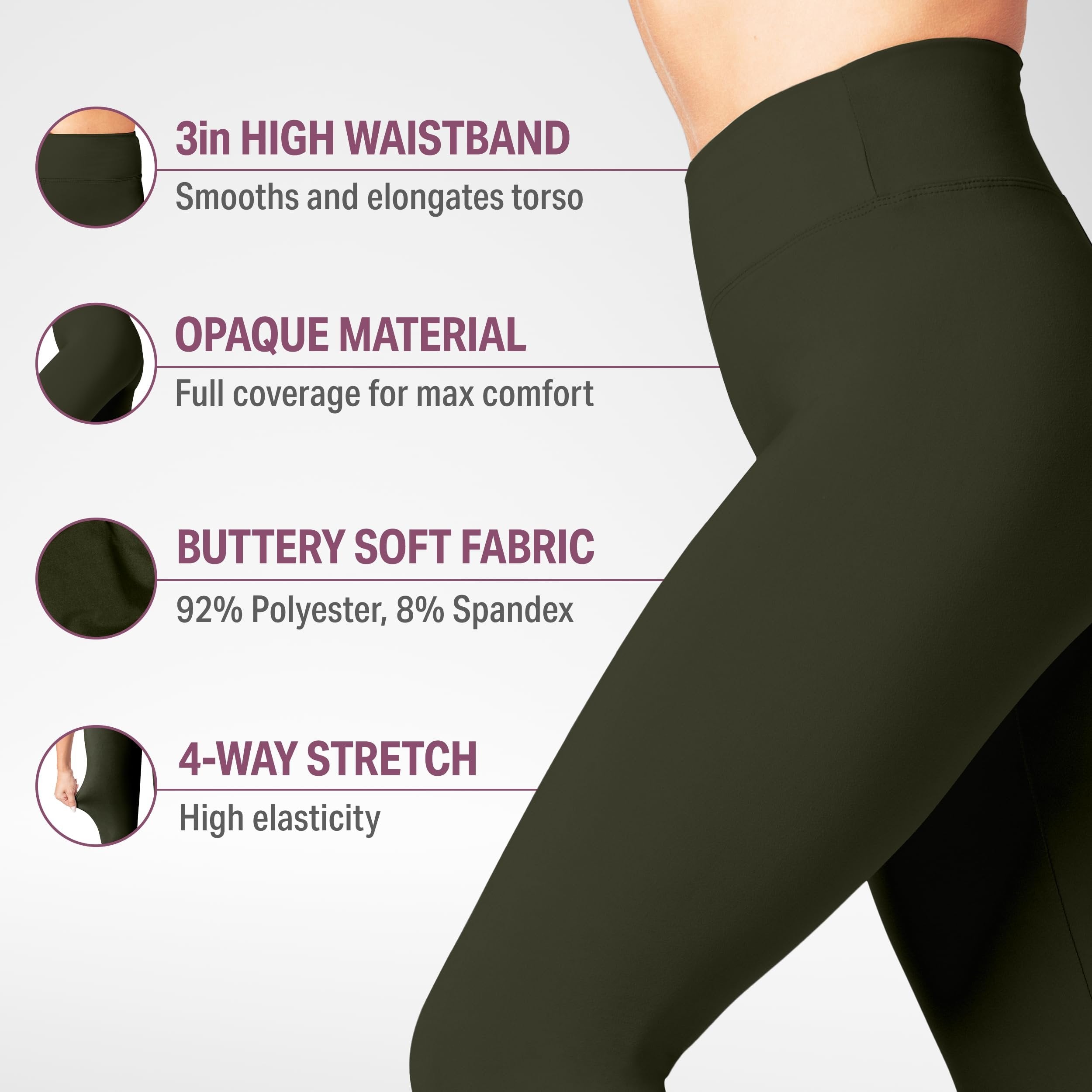 SATINA High Waisted Capri Leggings for Women - Capri Leggings for Women - High Waist for Tummy Control - Olive Capri Leggings for |3 Inch Waistband (One Size, Olive)