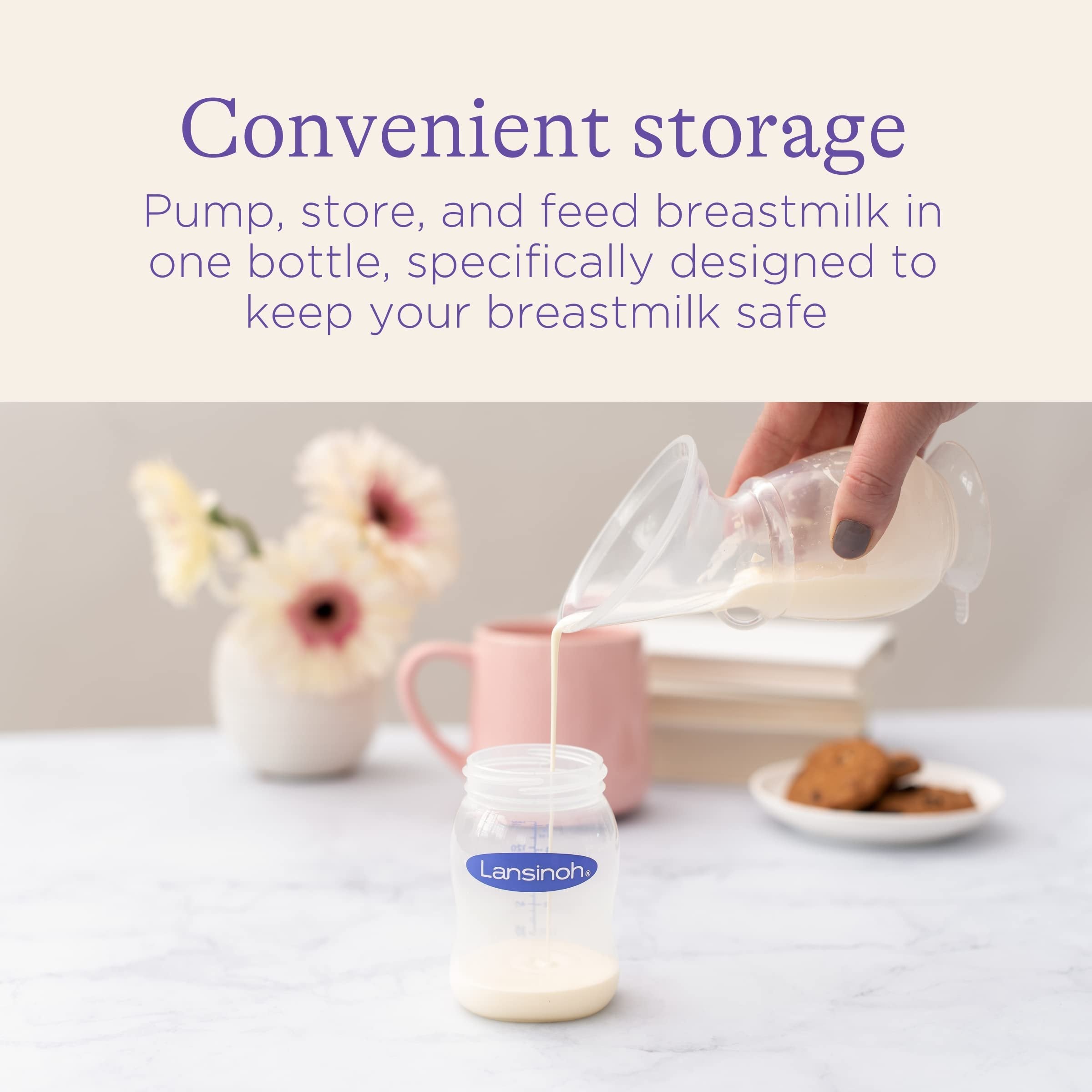 Lansinoh Breastmilk Storage Breast Pump Bottles, 4 Count, Purple