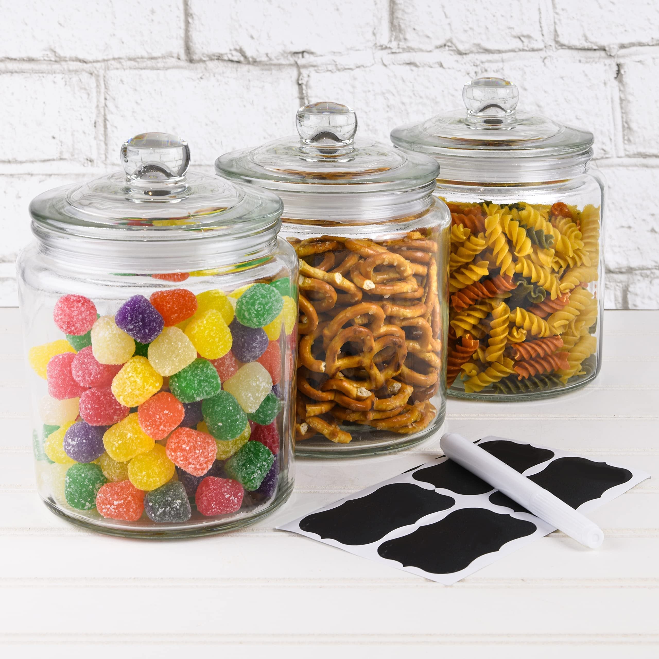 GADGETWIZ Glass Cookie Jar - Glass Apothecary Jars With Lids - Canister Sets For Kitchen Counter - Glass Candy Jars - Glass Canisters Set Of 3 - Sugar Containers For Countertop (3 pack 32oz)