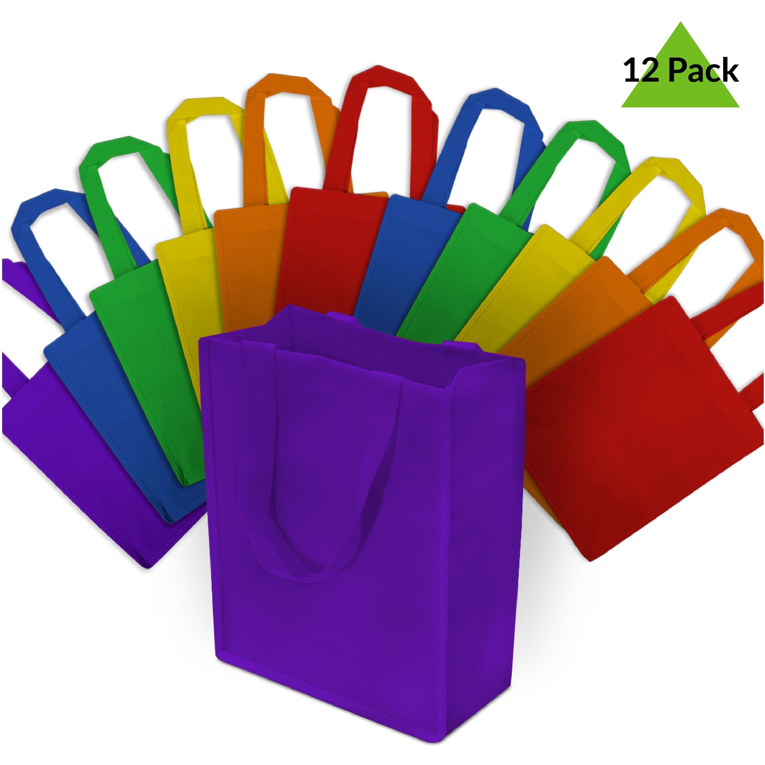 Gift Bags Bulk - 12 Pack Small Rainbow Assorted Color Fabric Gift Bags with Handles, Solid Color Mini Reusable Tote Bags for Kids Birthday Party, Goodie & Favor Bags, Crafting, Christmas Wrap - 8x4x10