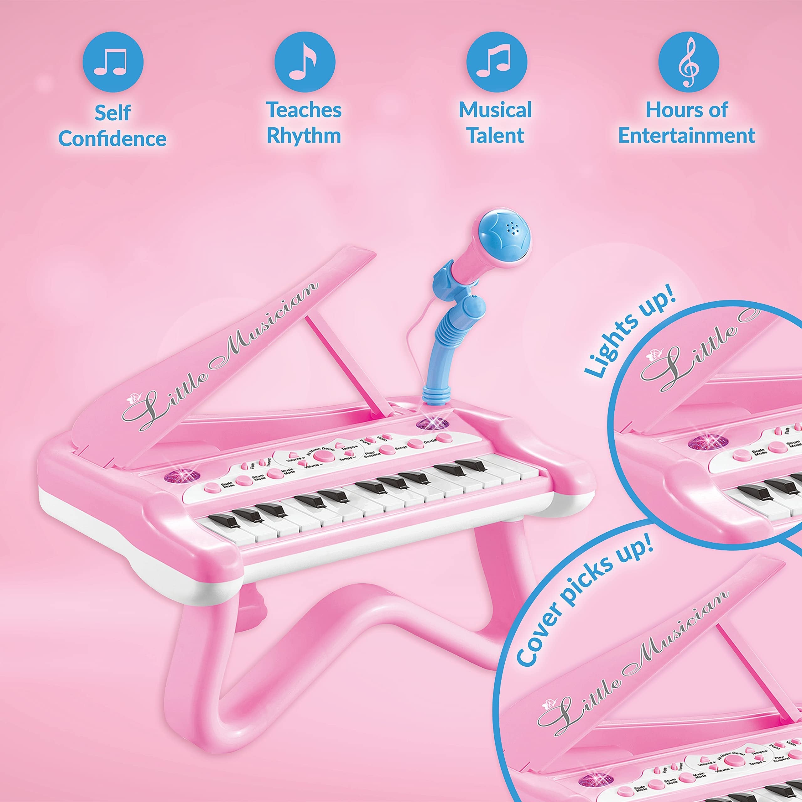 ToyVelt Toy Piano for Toddler Girls - Cute Piano for Kids with Built-in Microphone & Music Modes - Best Birthday Gifts for 3 4 5 Year Old Girls - Educational Keyboard Musical Instrument Toys