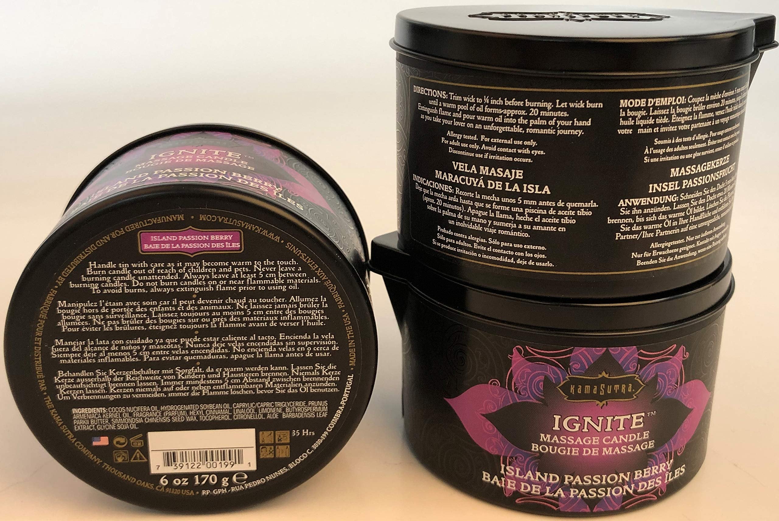 KAMA SUTRA Ignite Massage Candle - Coconut Oil and Soy Based - Island Passion Berry, 6 oz Candle Melts into a Warm Massage Oil, Couples Massage, Pour Spout Massage Candle