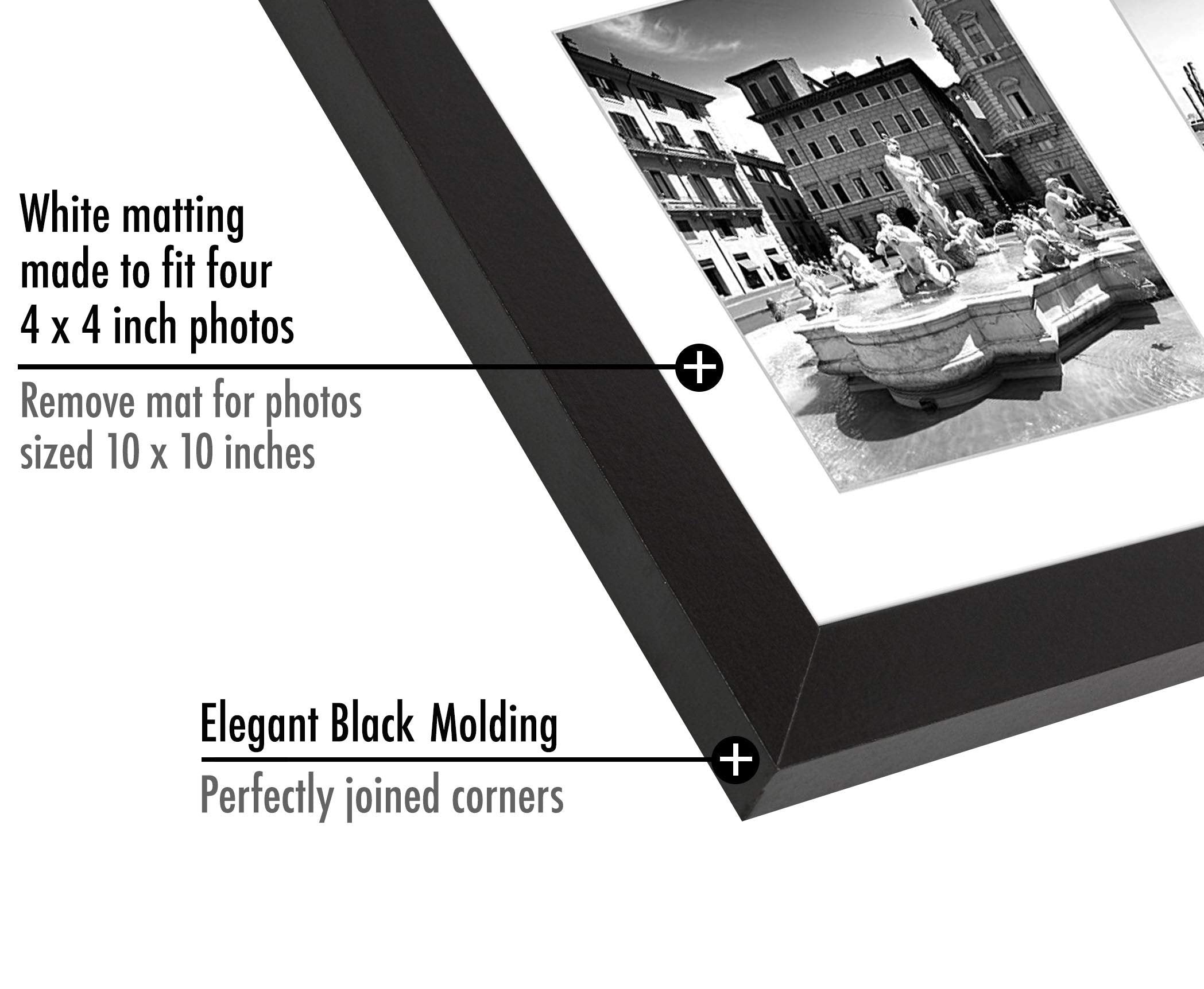 Americanflat 10x10 Collage Picture Frame in Black - Displays Four 4x4 Frame Openings - Engineered Wood Square Picture Frame with Shatter Resistant Glass, and Includes Hanging Hardware for Wall