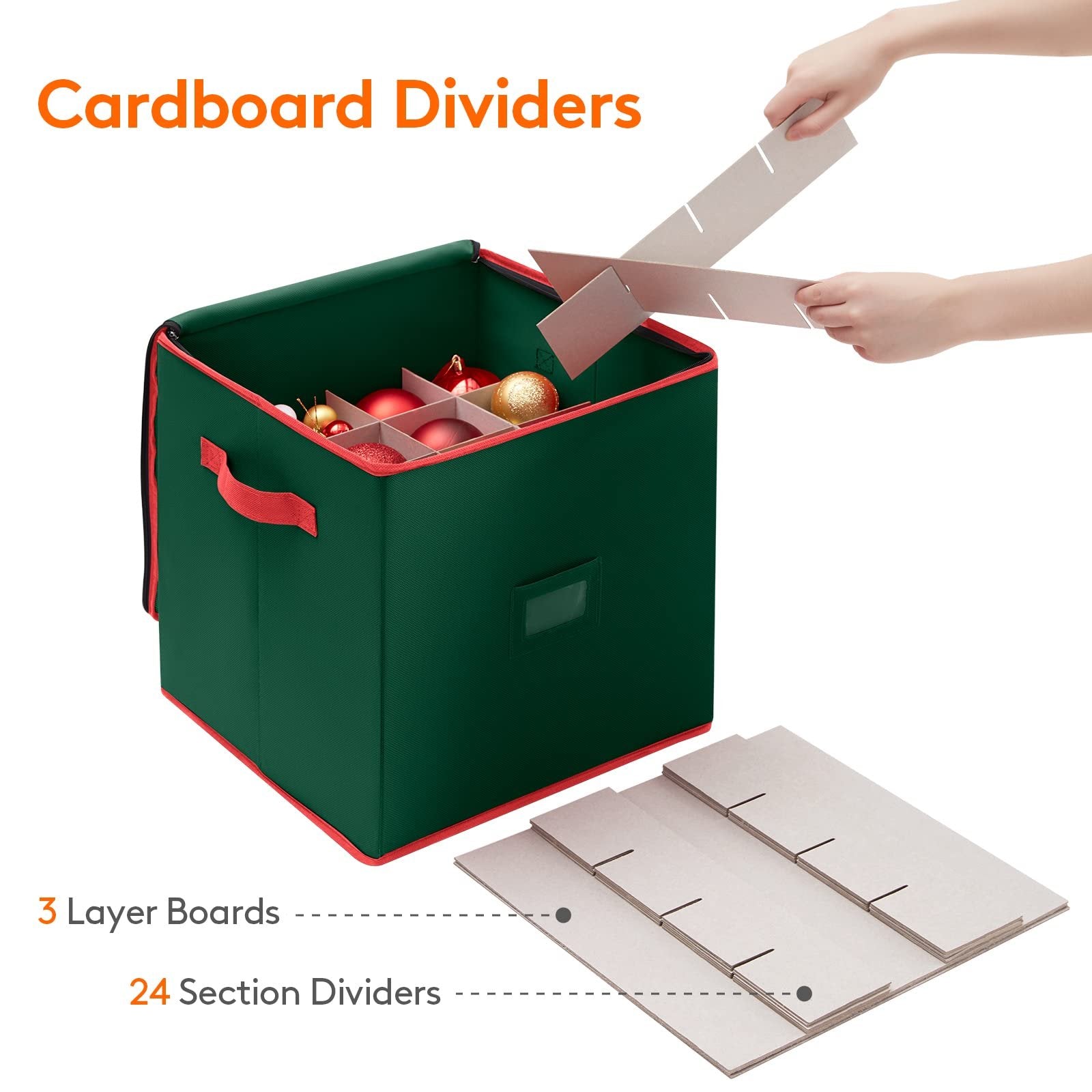Lifewit Christmas Ornament Storage Container with Dual Zipper Closure - Box Contributes Slots for 64 Holiday Ornaments 3-Inch, Xmas Decorations Accessories, Made of Nonwoven Material, Green