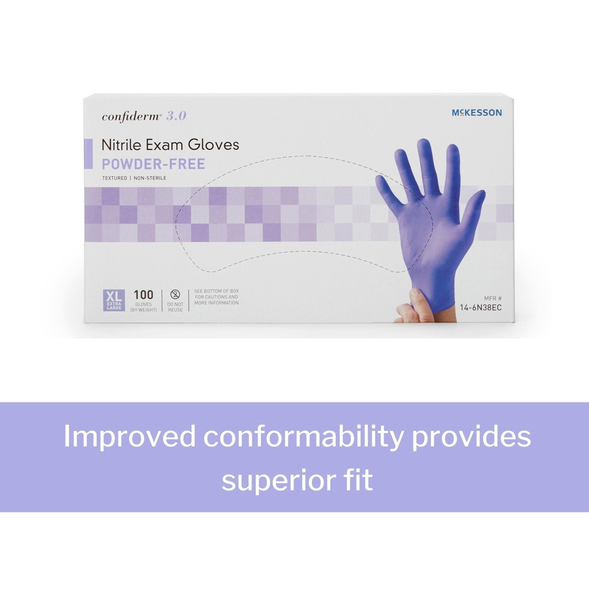 McKesson Confiderm 3.0 Nitrile Exam Gloves - Powder-Free, Latex-Free, Ambidextrous, Textured Fingertips, Non-Sterile - Dark Blue, Size XL, 100 Count, 10 Boxes, 1000 Total