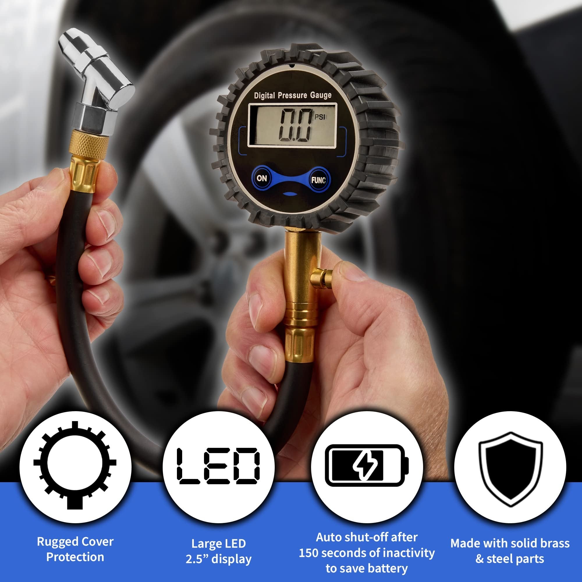 MeasuPro Digital Tire Pressure Gauge with Built-in Air Bleeder Valve, Backlit LED - 100 PSI Easy Read Air Gauge for Cars, Trucks, Motorcycles, Bikes - Mechanic Certified ANSI Accurate