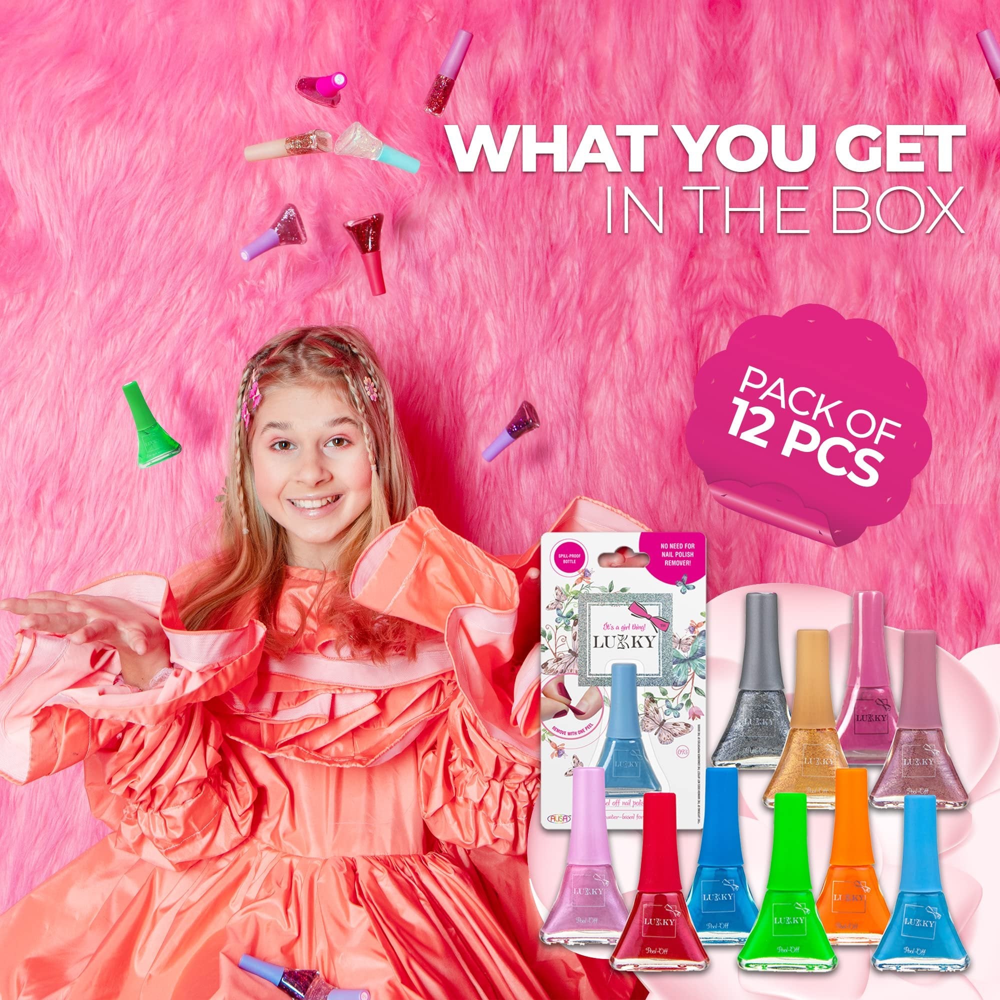 Kids Nail Polish Set for Girls Ages 6+ Quick Dry Nail Polish for Kids - 12 Pack - Peel Off Fingernail Polish Fast Dry Nail Polish - Washable Water Based Non Toxic Nail Polish Sets - Nail Kit for Girls (Bold Colors)