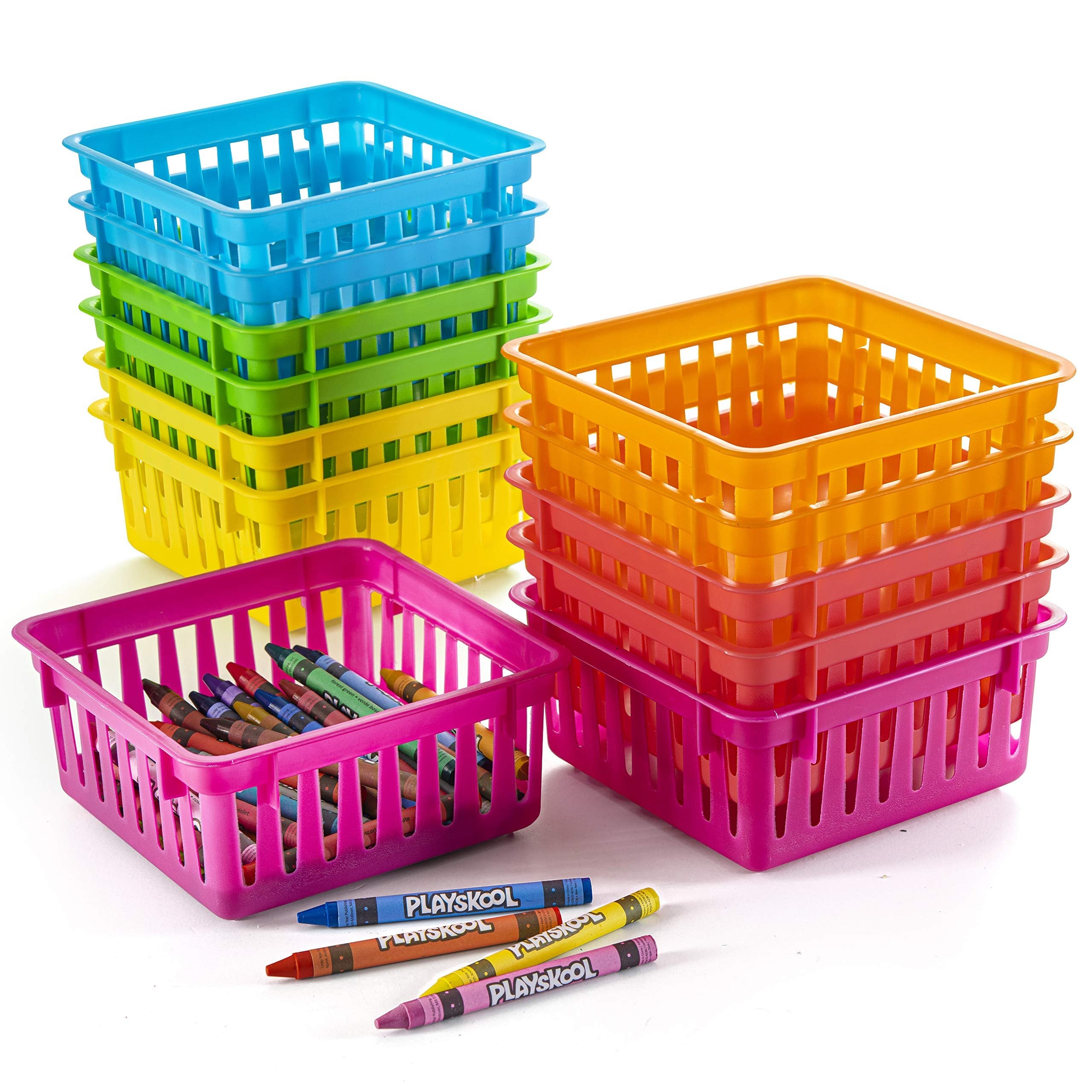 PREXTEX Classroom Storage Baskets Crayon and Pencill Container - Classroom Organization - Crayon Holder - Storage Basket, Shelf & Desk Organizer - Classrooms, Office Desk, Small Desk, and Toy Storage